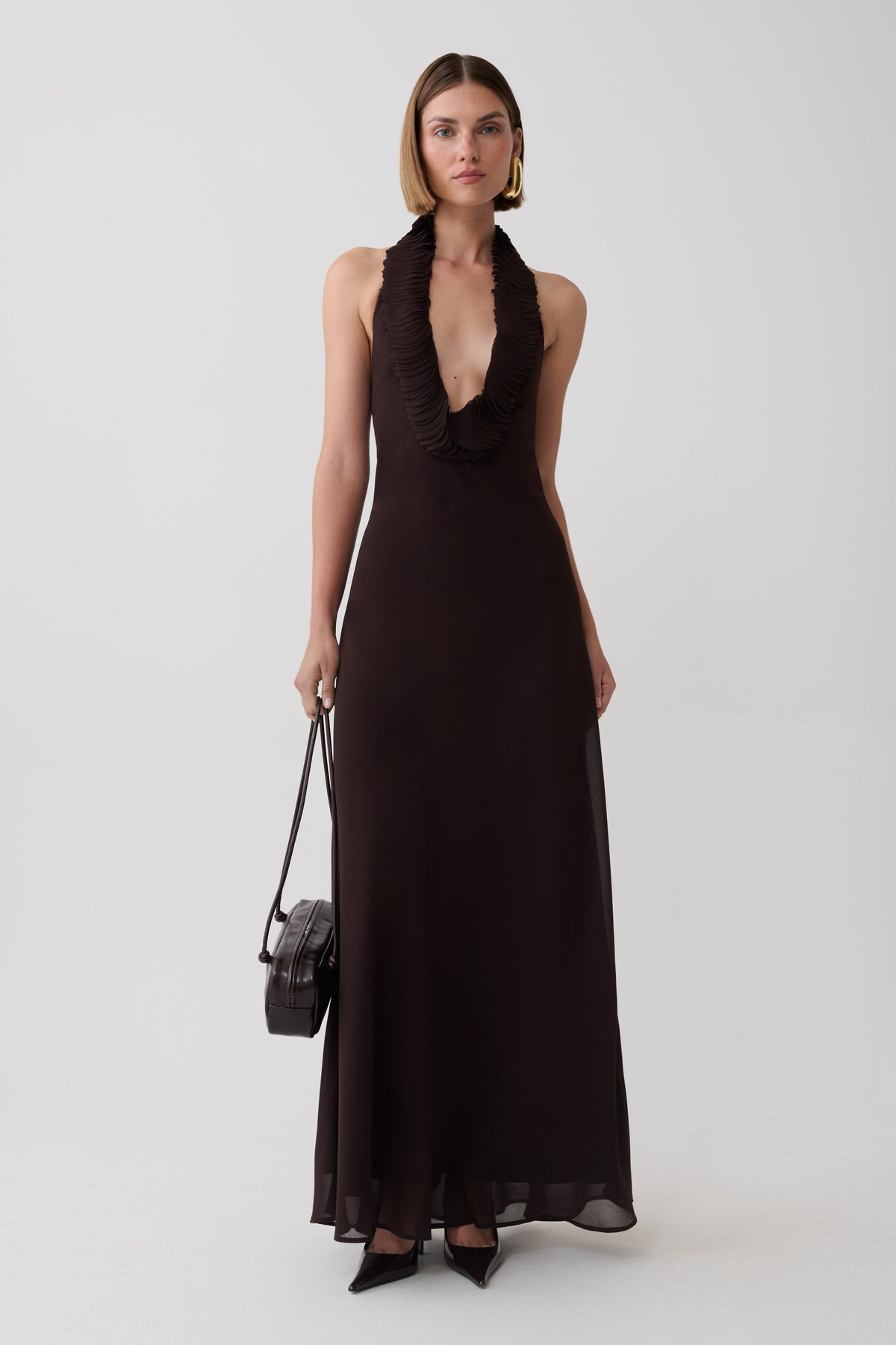 Floriane Chiffon Halter Maxi Dress - Dark Chocolate