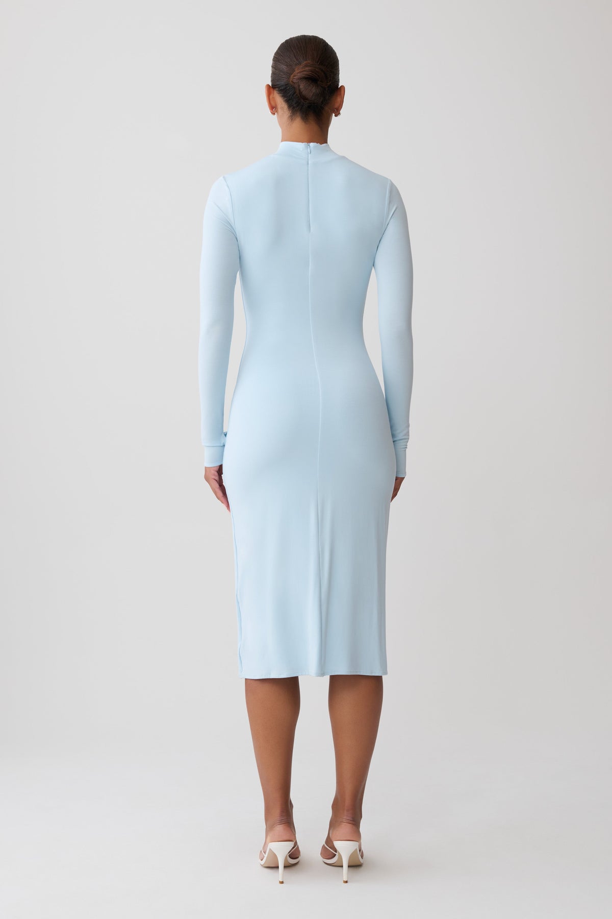 Noelle Longsleeve Roll Neck Midi Dress - Pale Blue