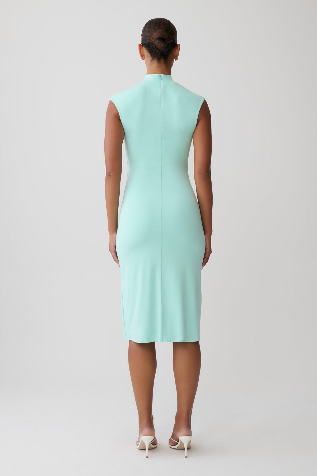 Noelle Sleeveless Roll Neck Midi Dress - Aqua Blue