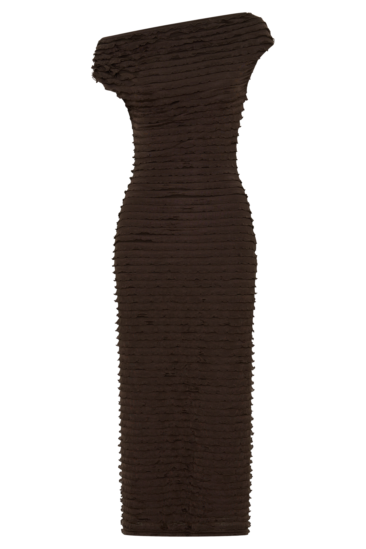 Nara Frilled Midi Dress - Chocolate