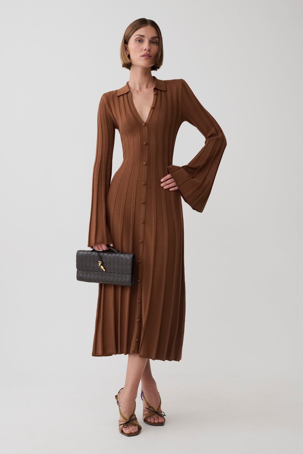 Maddie Long Sleeve Knit Midi Dress - Mocha