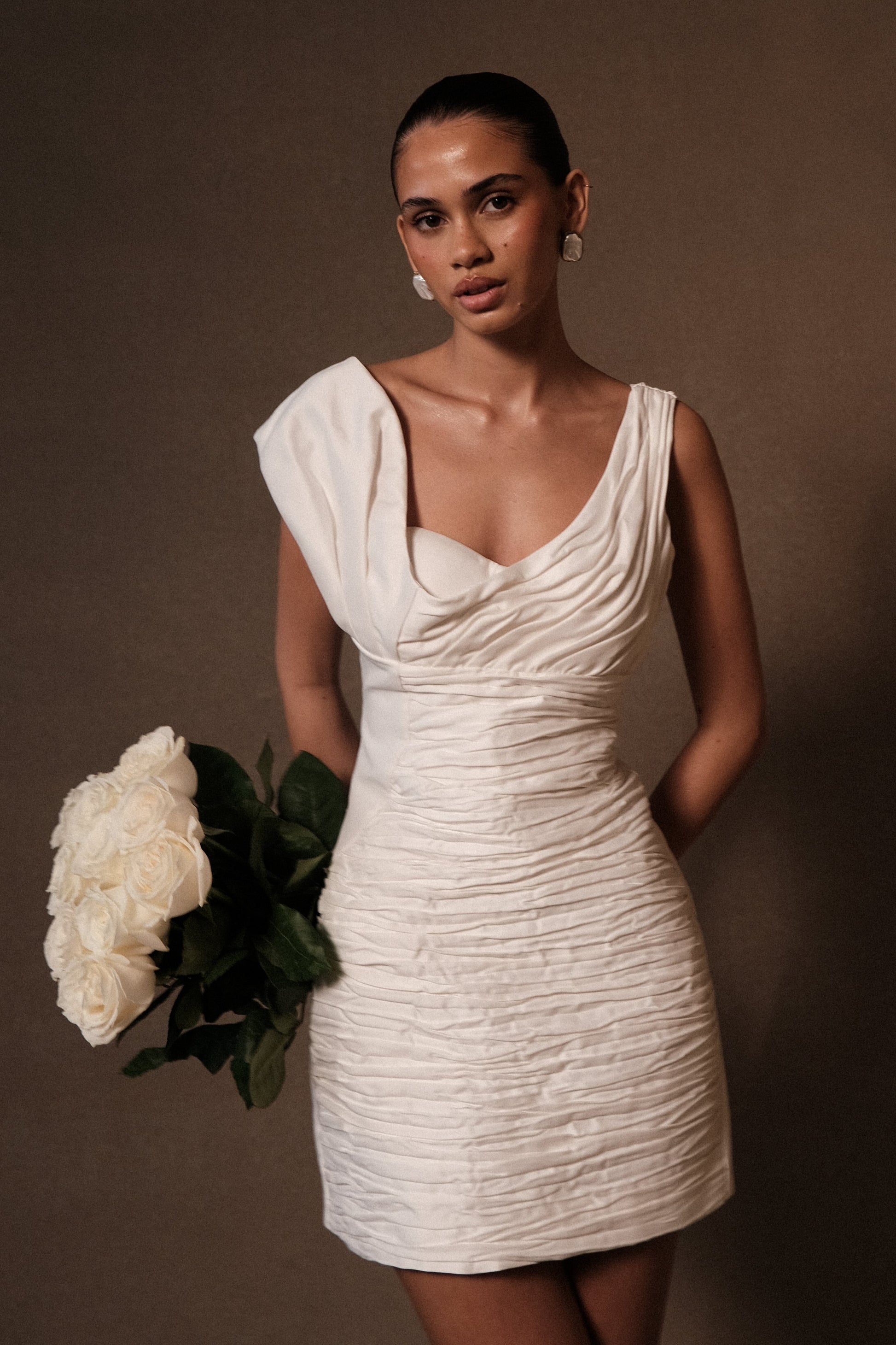 Farrah Structured Draped Mini Dress - White #10