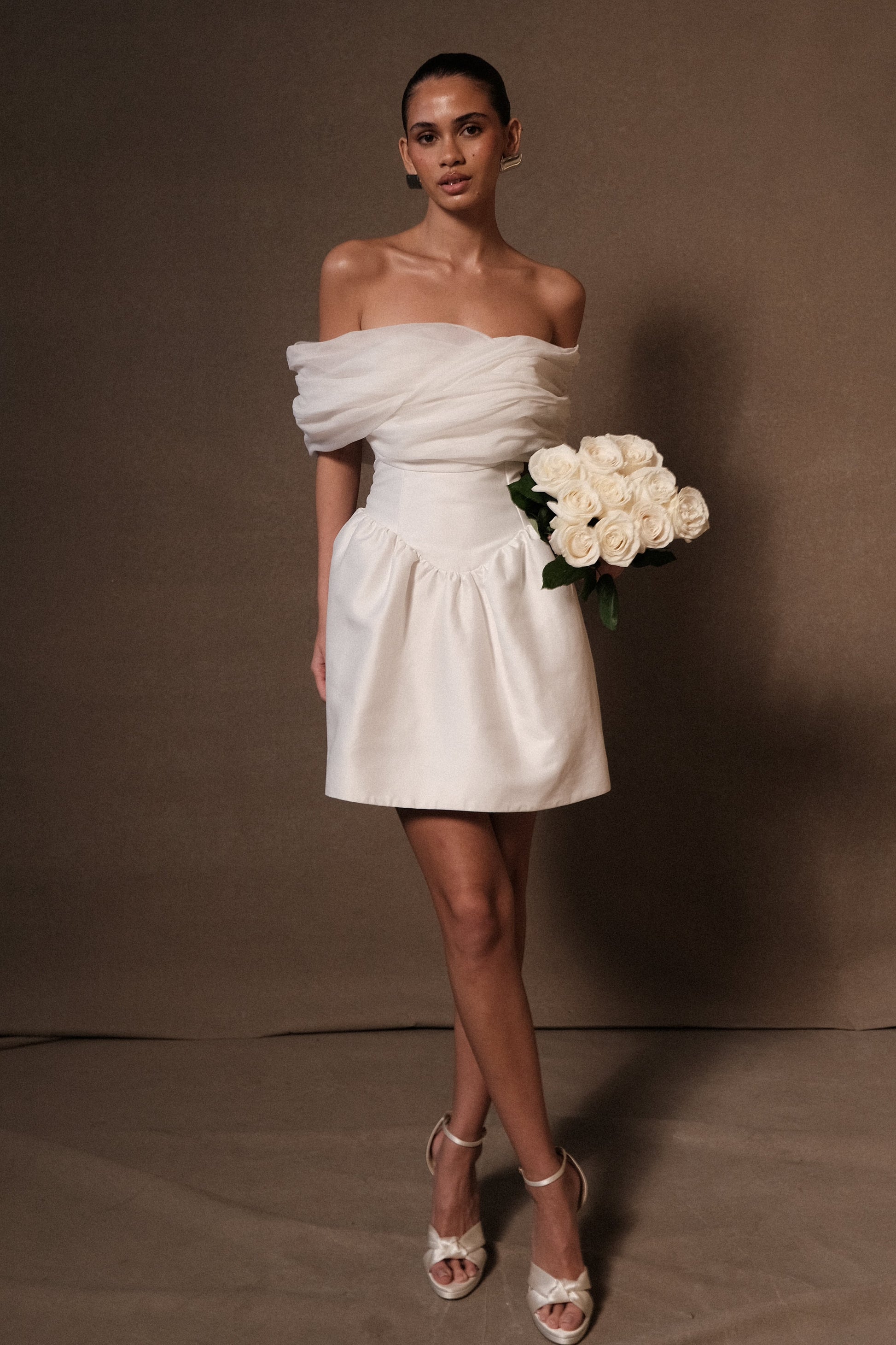 Farrah Structured Draped Mini Dress - White #11