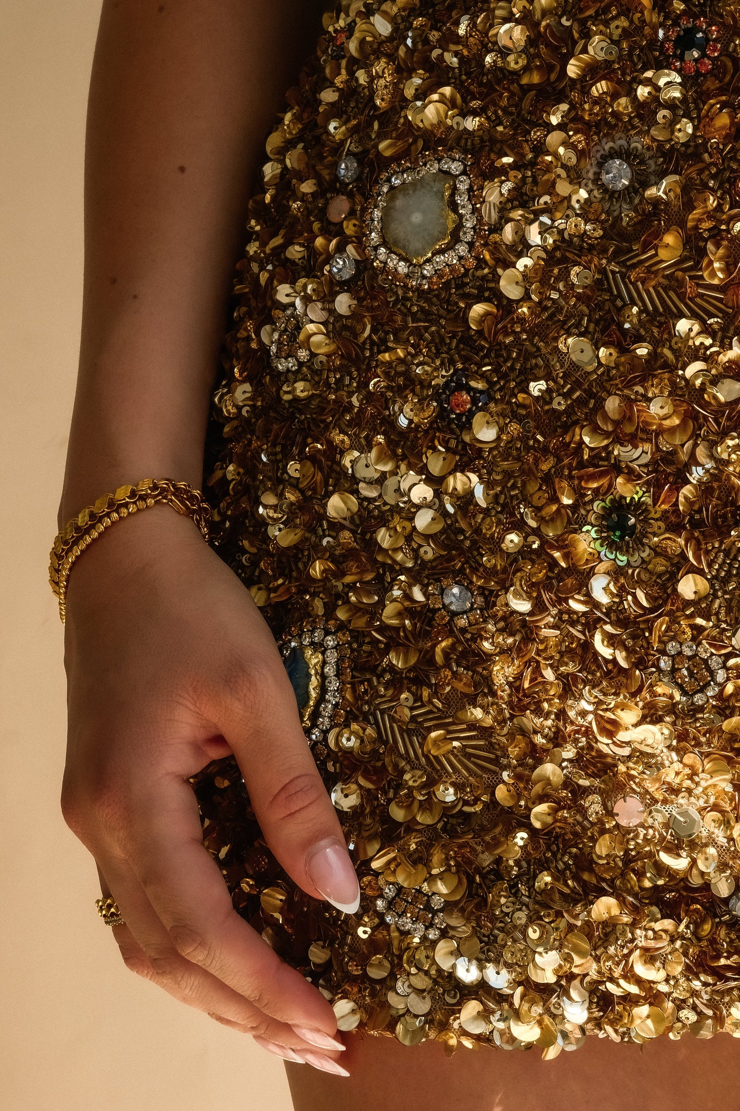 Porter Hand Beaded Mini Skirt - Gold