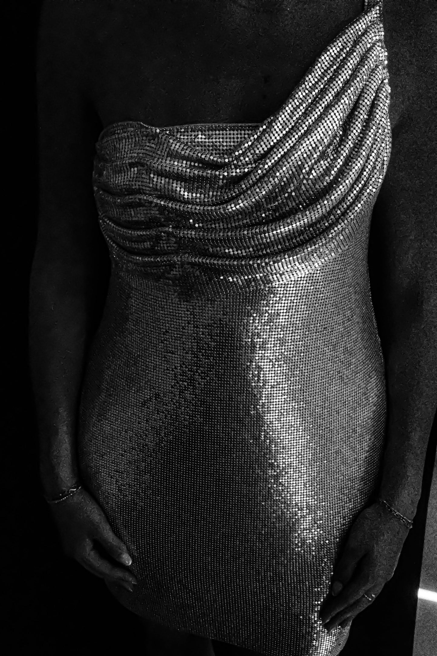 Lyle One Shoulder Glow Mesh Mini Dress - Silver