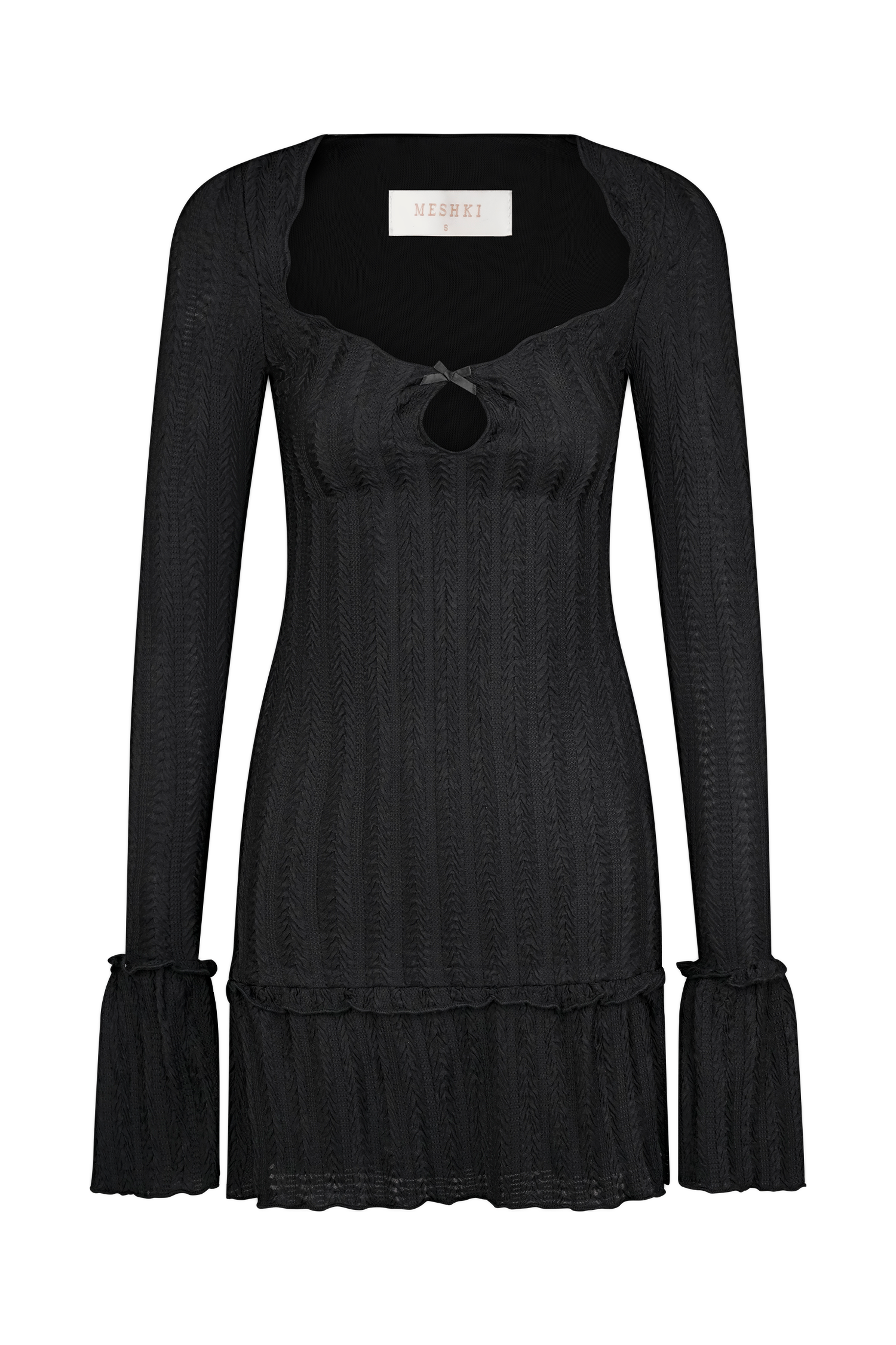 Daphne Pointelle Long Sleeve Mini Dress - Black #7