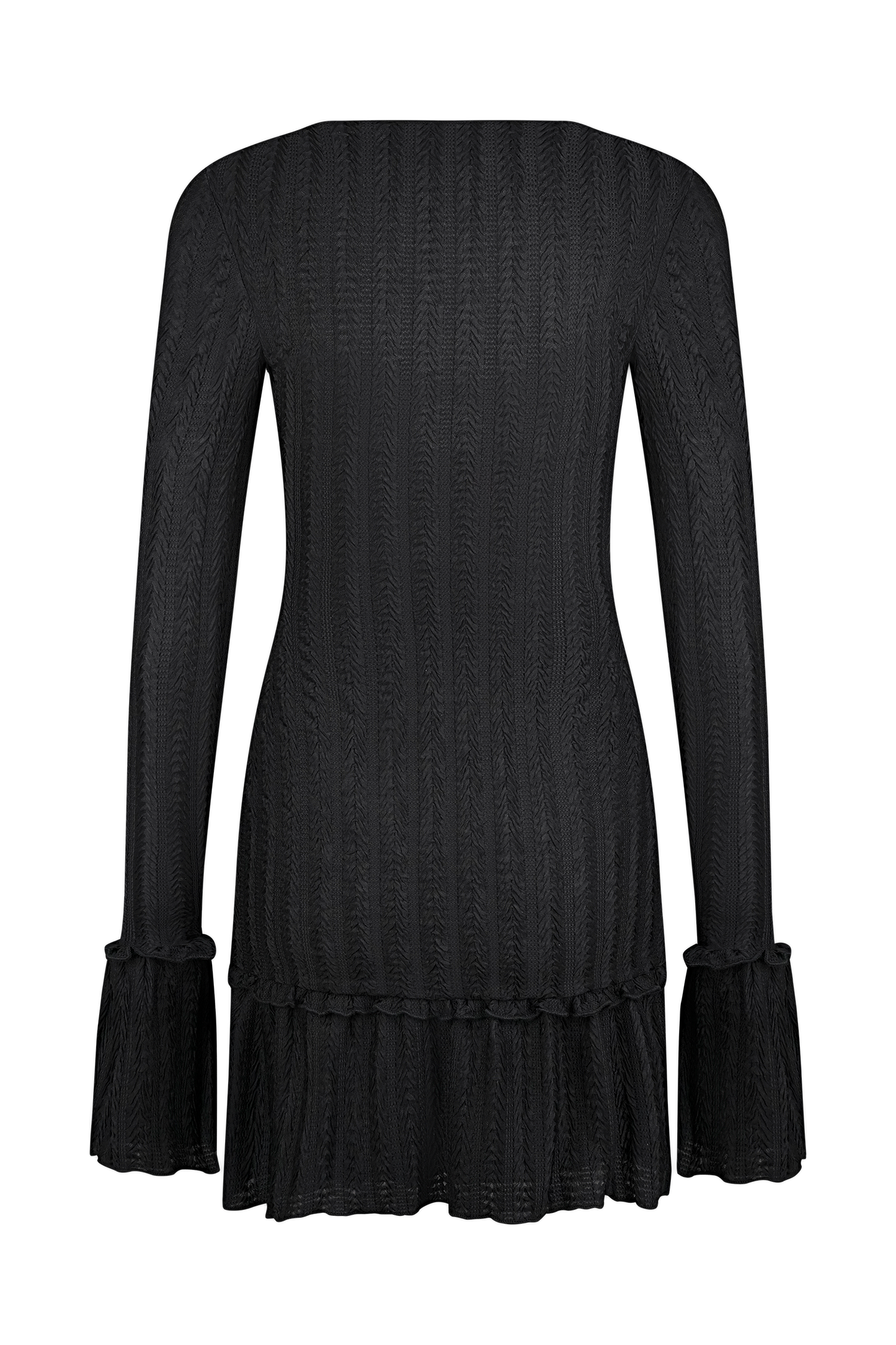 Daphne Pointelle Long Sleeve Mini Dress - Black