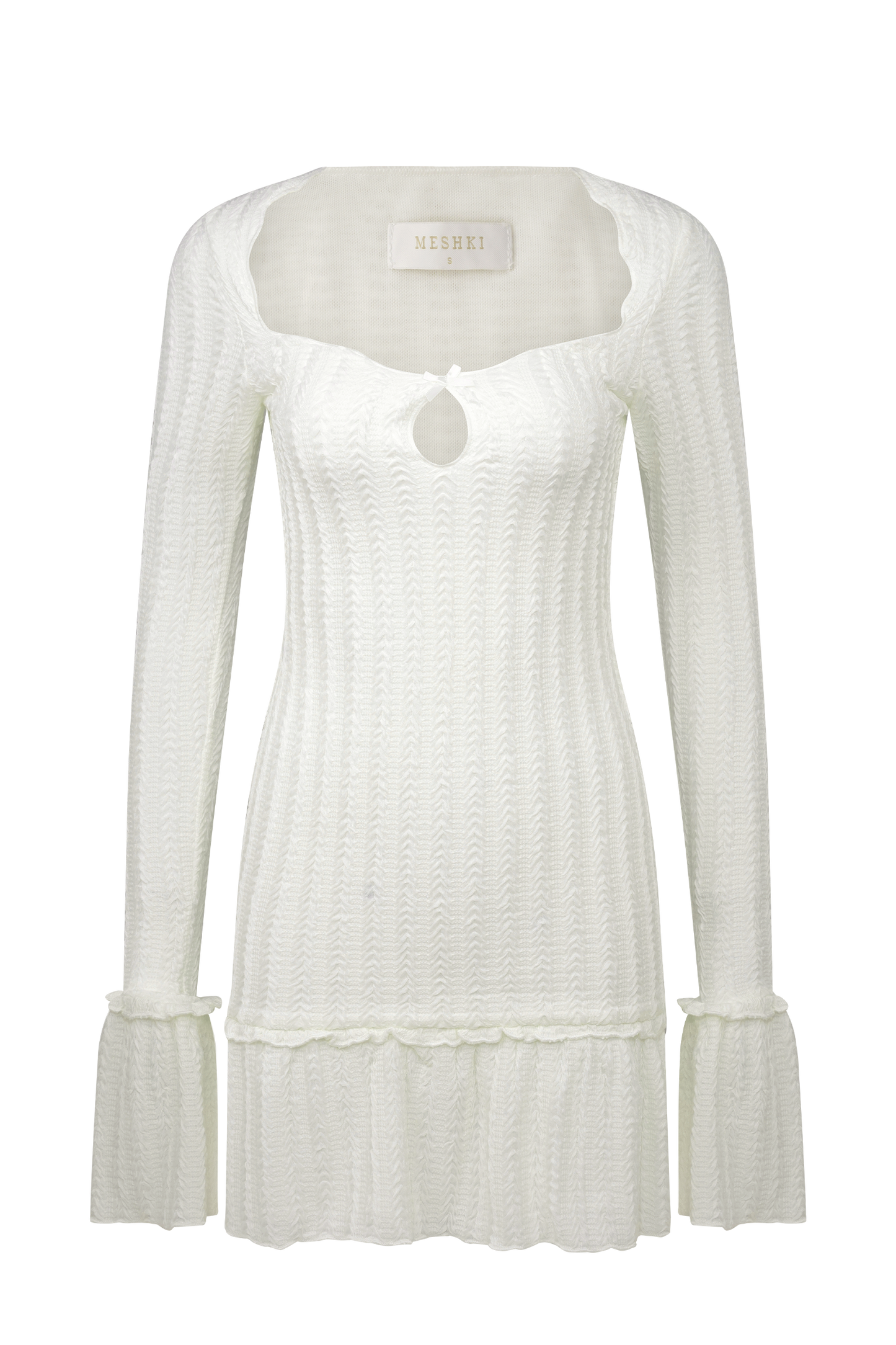 Daphne Pointelle Long Sleeve Mini Dress - Ivory