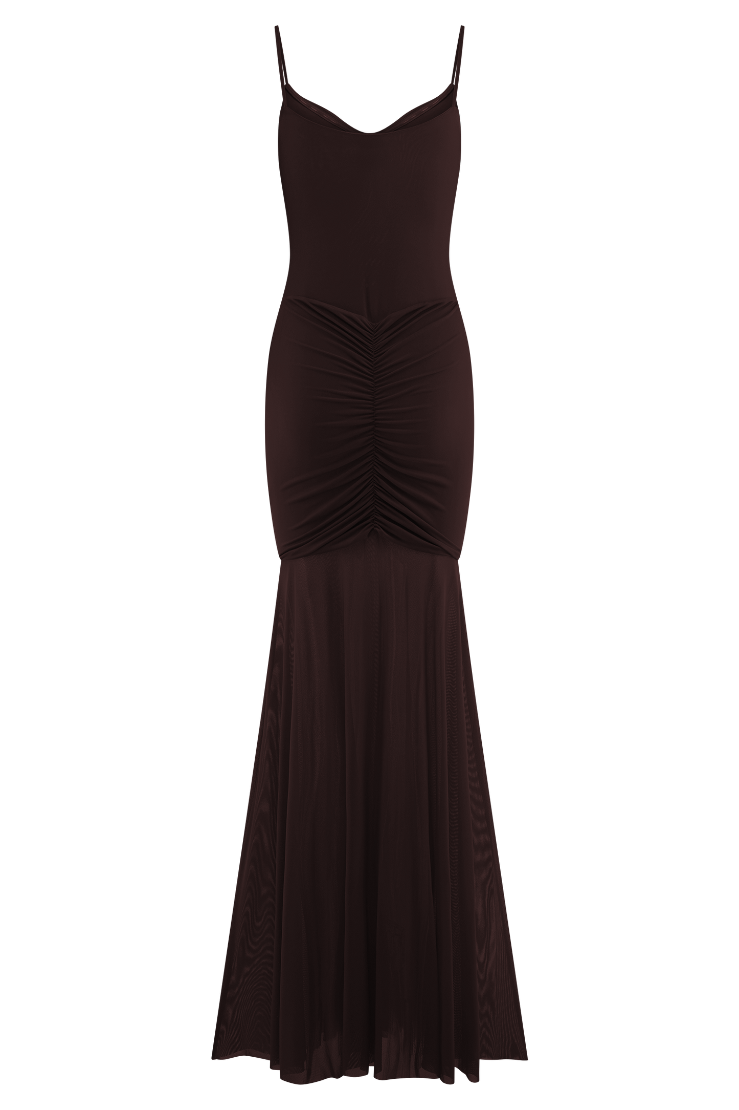 Delaney Slinky And Mesh Maxi Dress - Chocolate