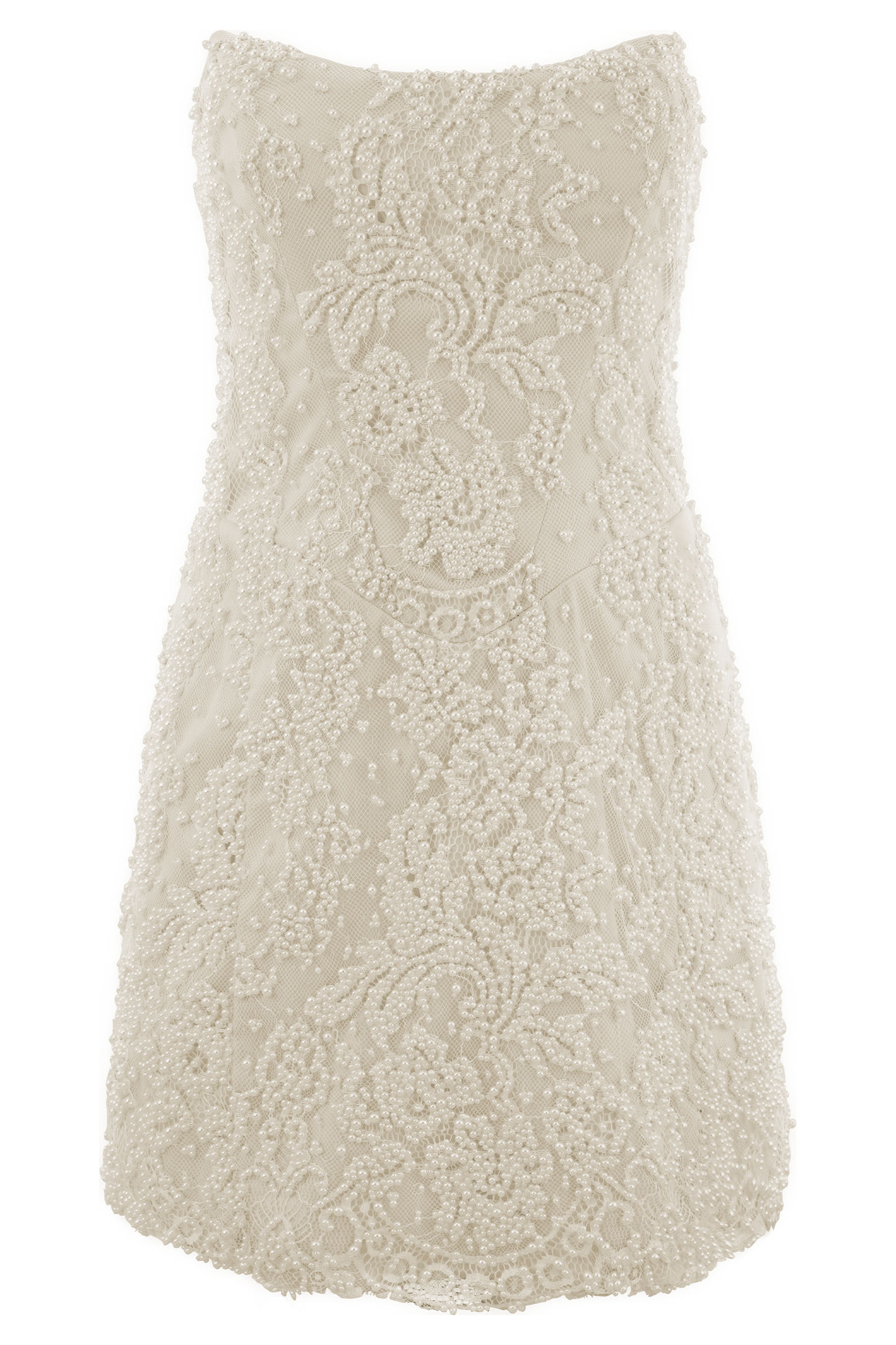 Eva Hand Beaded Pearl & Lace Mini Dress - White