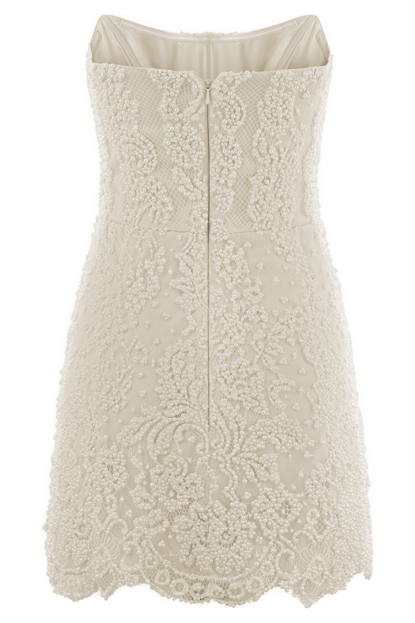 Eva Hand Beaded Pearl & Lace Mini Dress - White