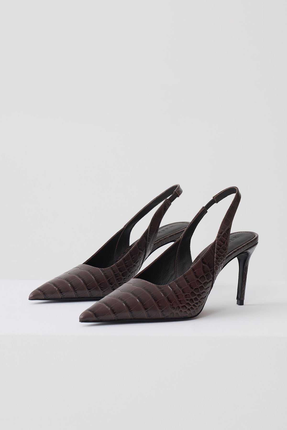 Samar Pointed Sling Back Heels - Chocolate Croc