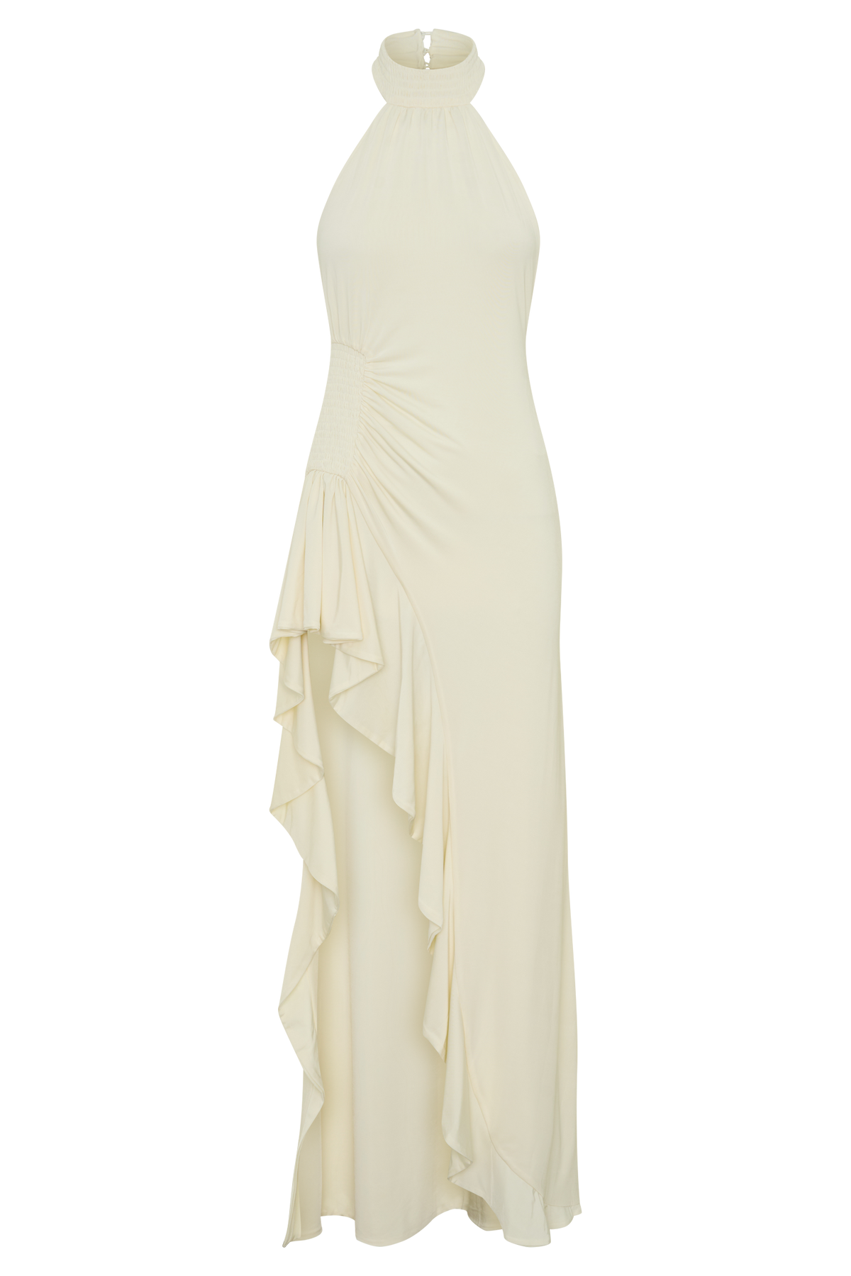 Andaluz High Neck Side Split Dress - Ivory