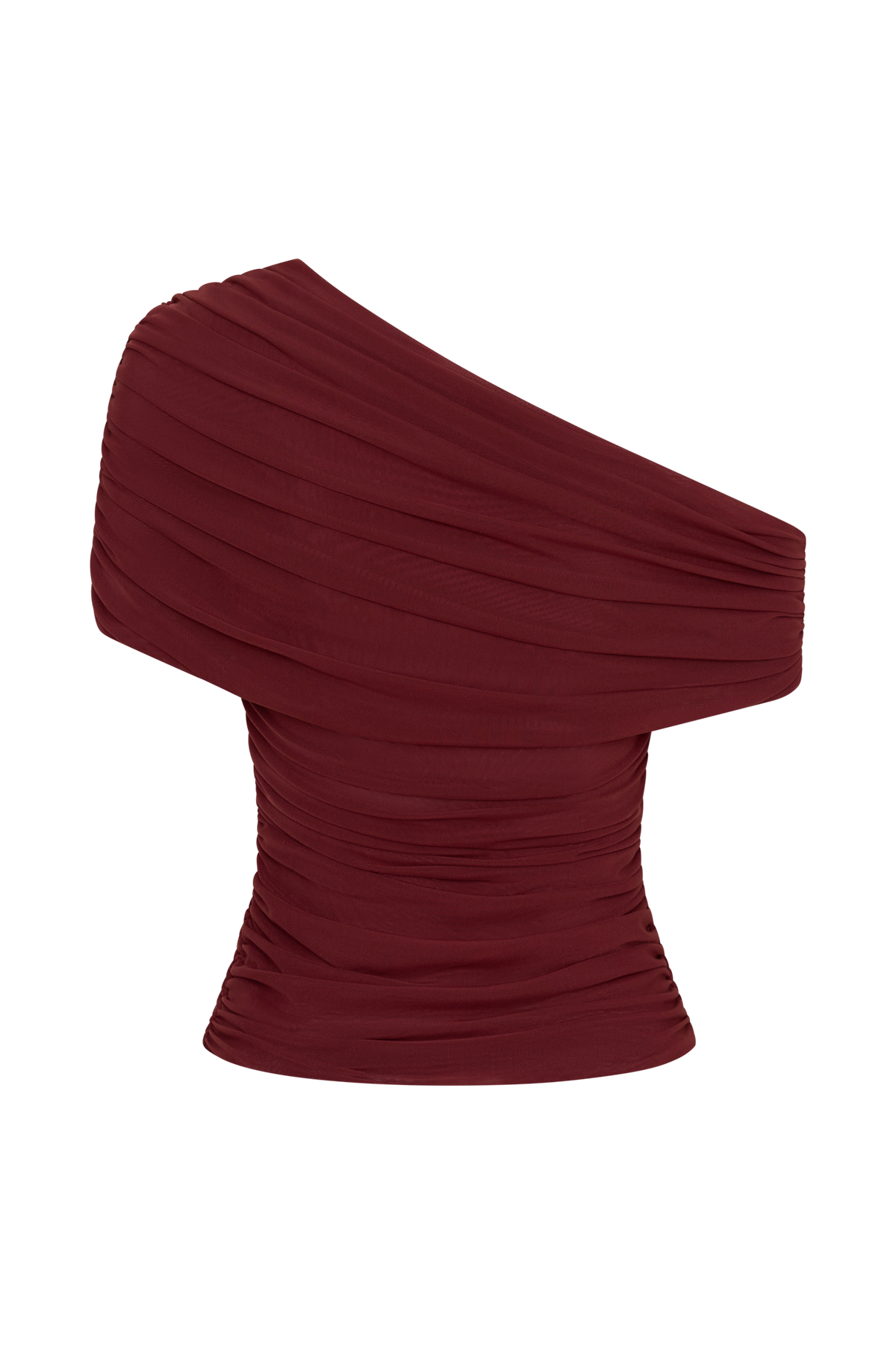 Arina Fluid Loose Neck Jersey Mesh Top - Wine