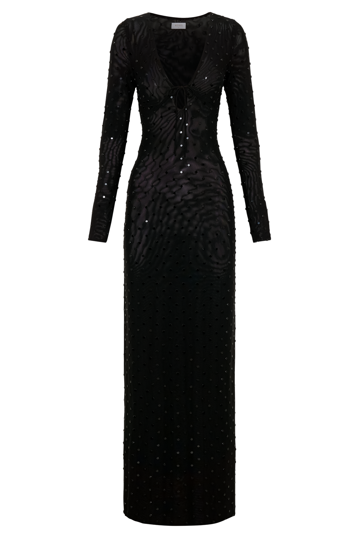 Acadia Diamante Long Sleeve Maxi Dress - Black