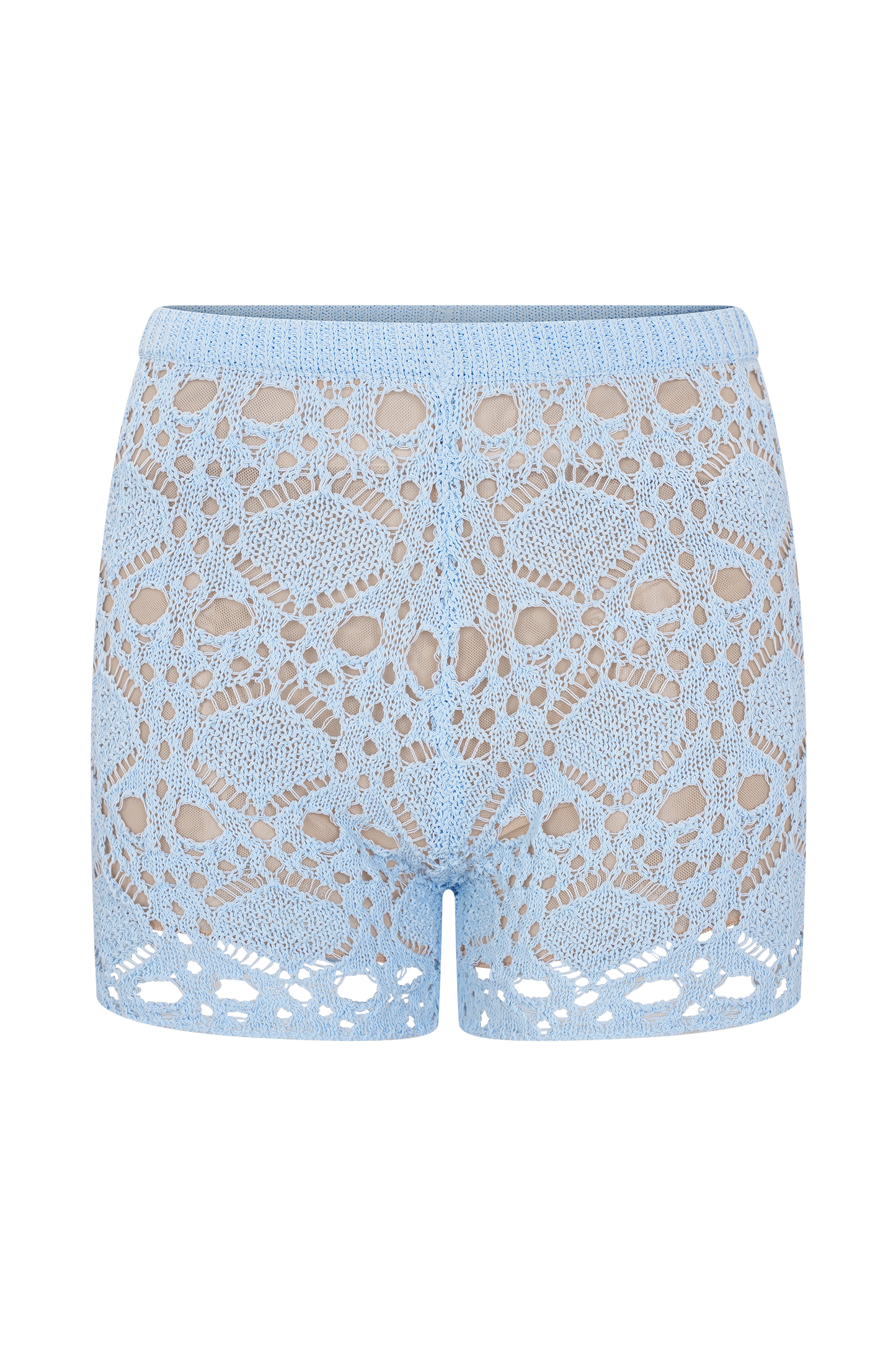 Aeline Crochet Knit Shorts - Sky Blue