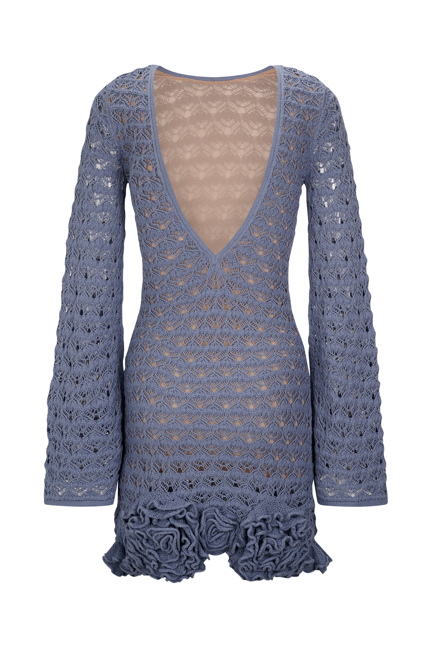 Aileen Ruffle Crochet Mini Dress - Steel Blue