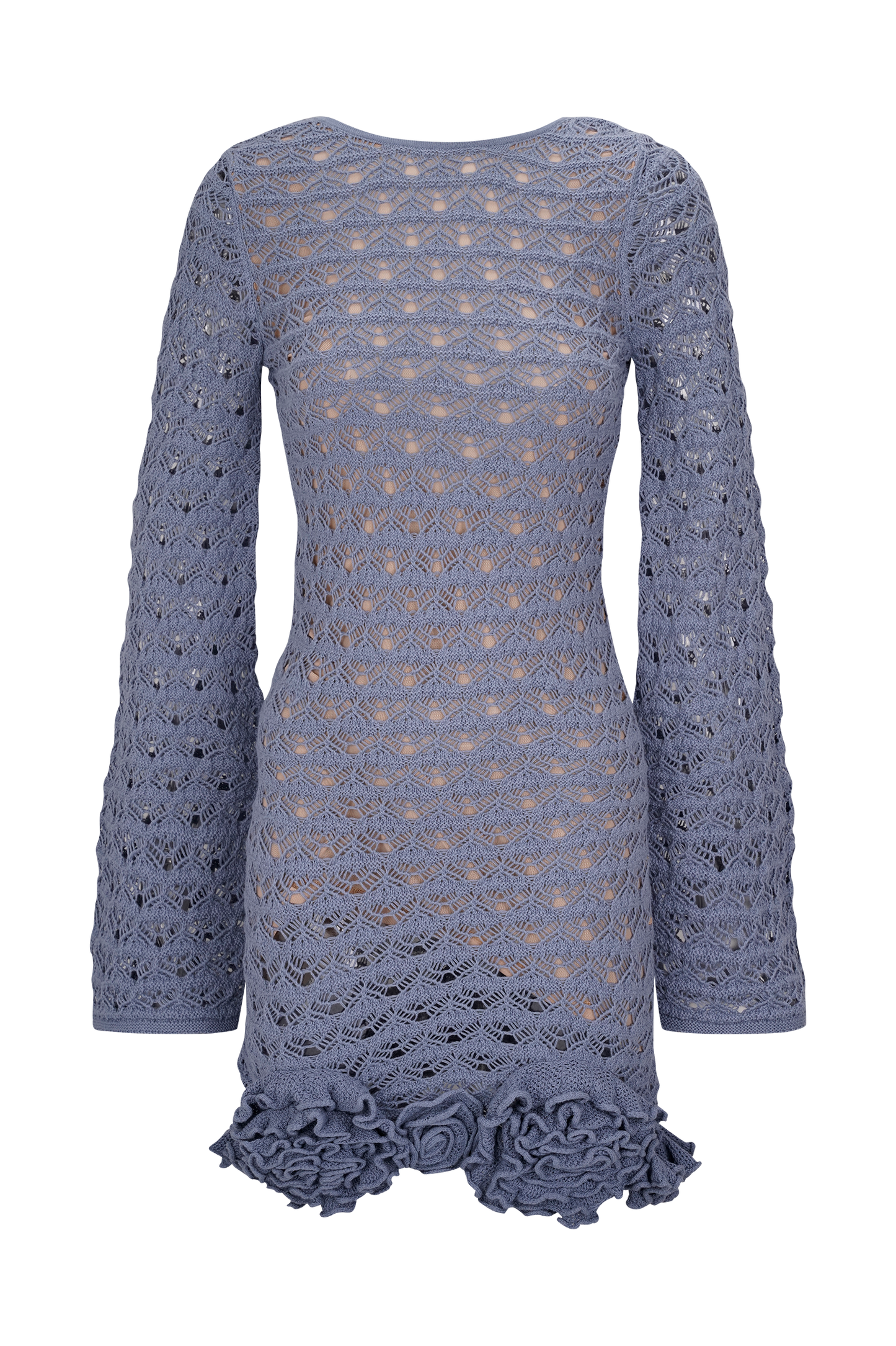 Aileen Ruffle Crochet Mini Dress - Steel Blue