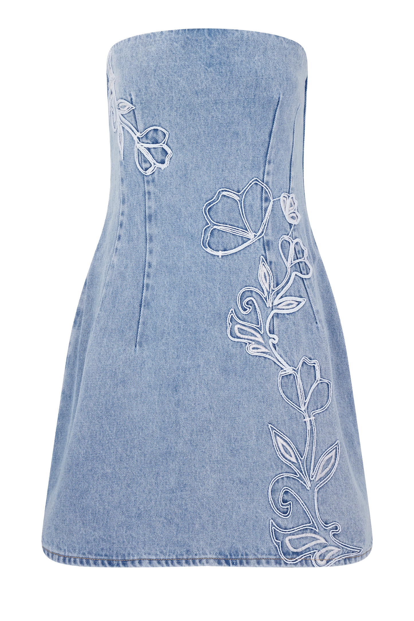 Akira Embroidered Denim Mini Dress - Mid Blue