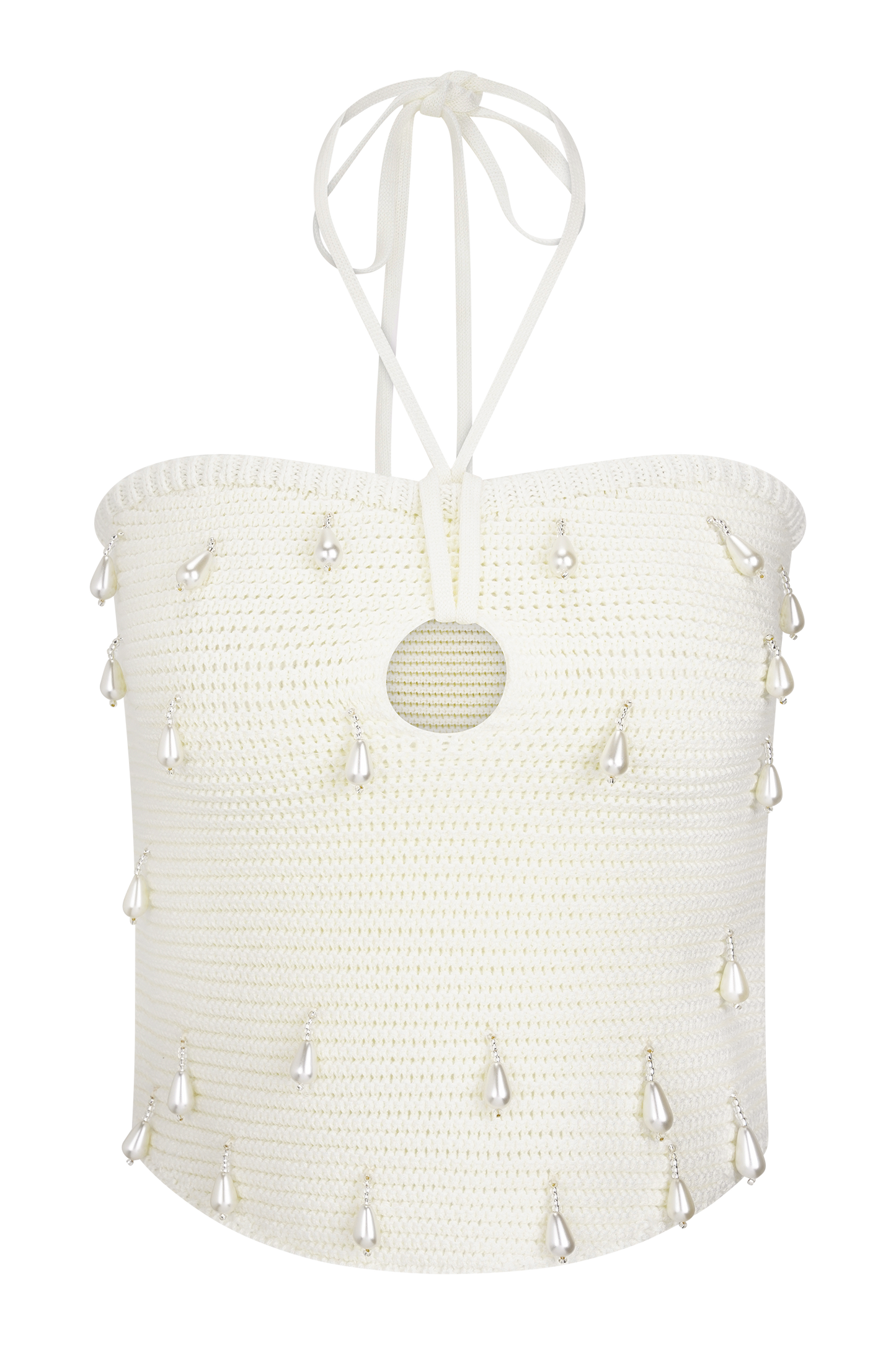 Aletta Knit Pearl Halter Top - Ivory