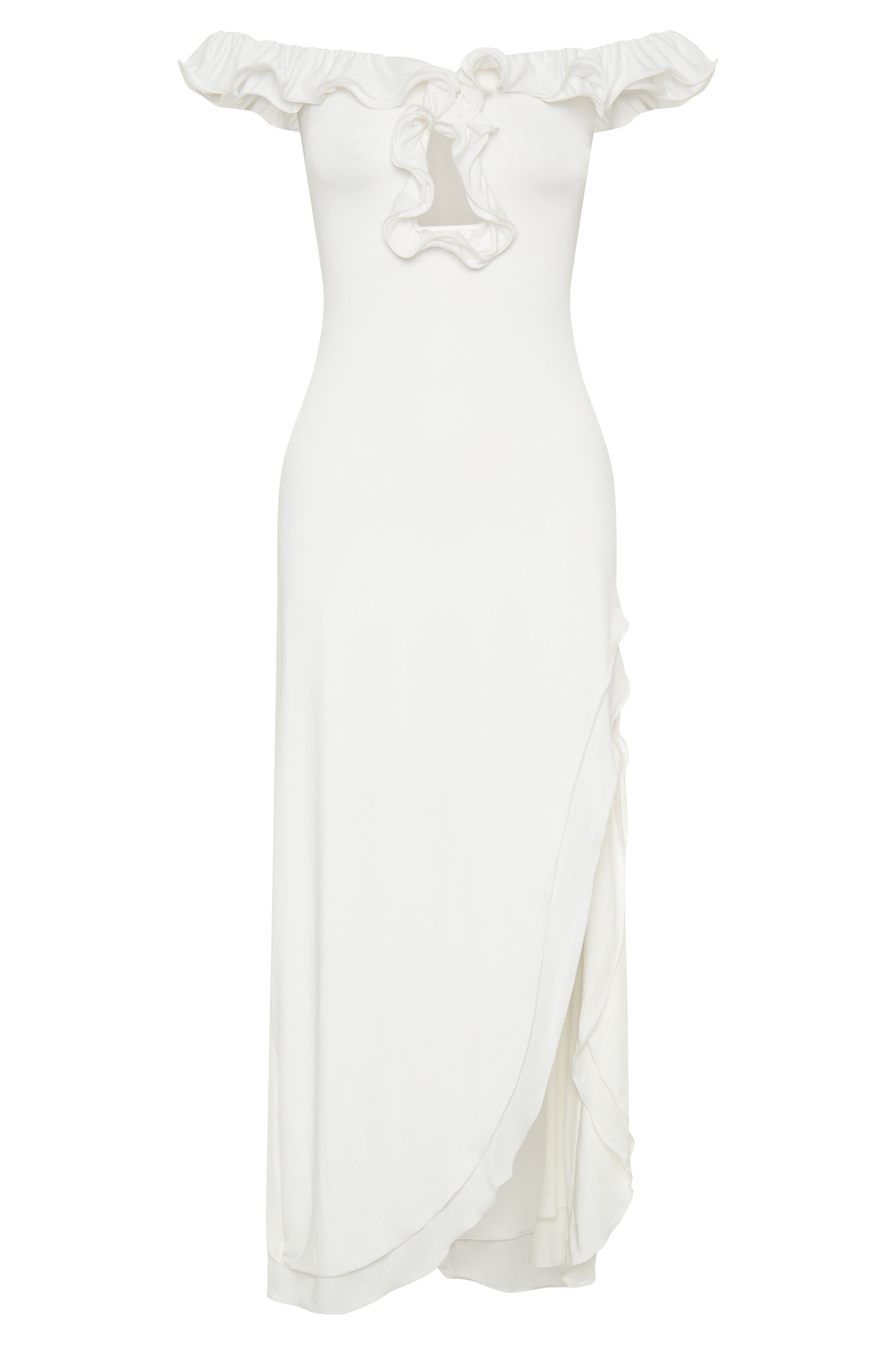Allegra Off Shoulder Ruffle Midi Dress - Ivory