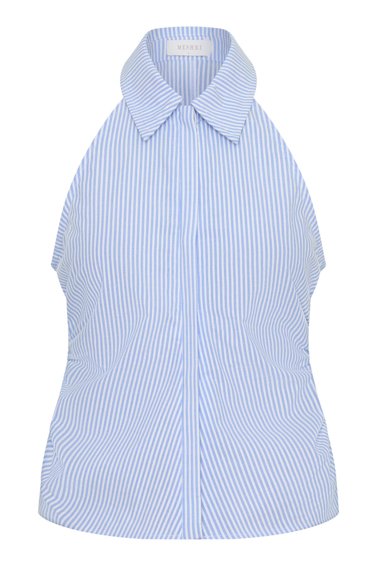 Allison Halter Sleeveless Shirt - Blue Pinstripe