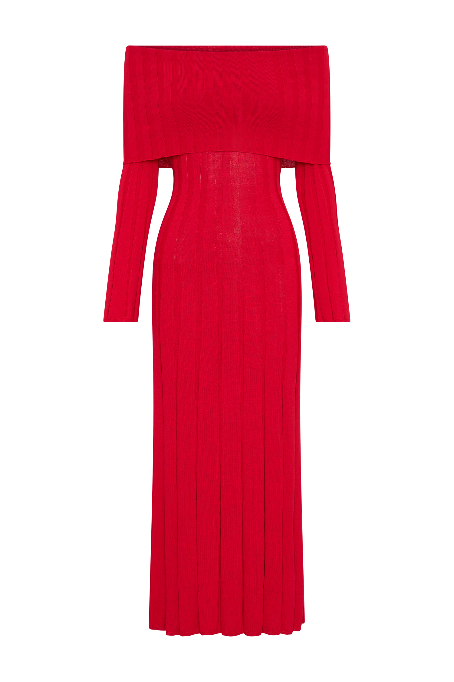 Alonza Long Sleeve Knit Midi Dress - Red #7