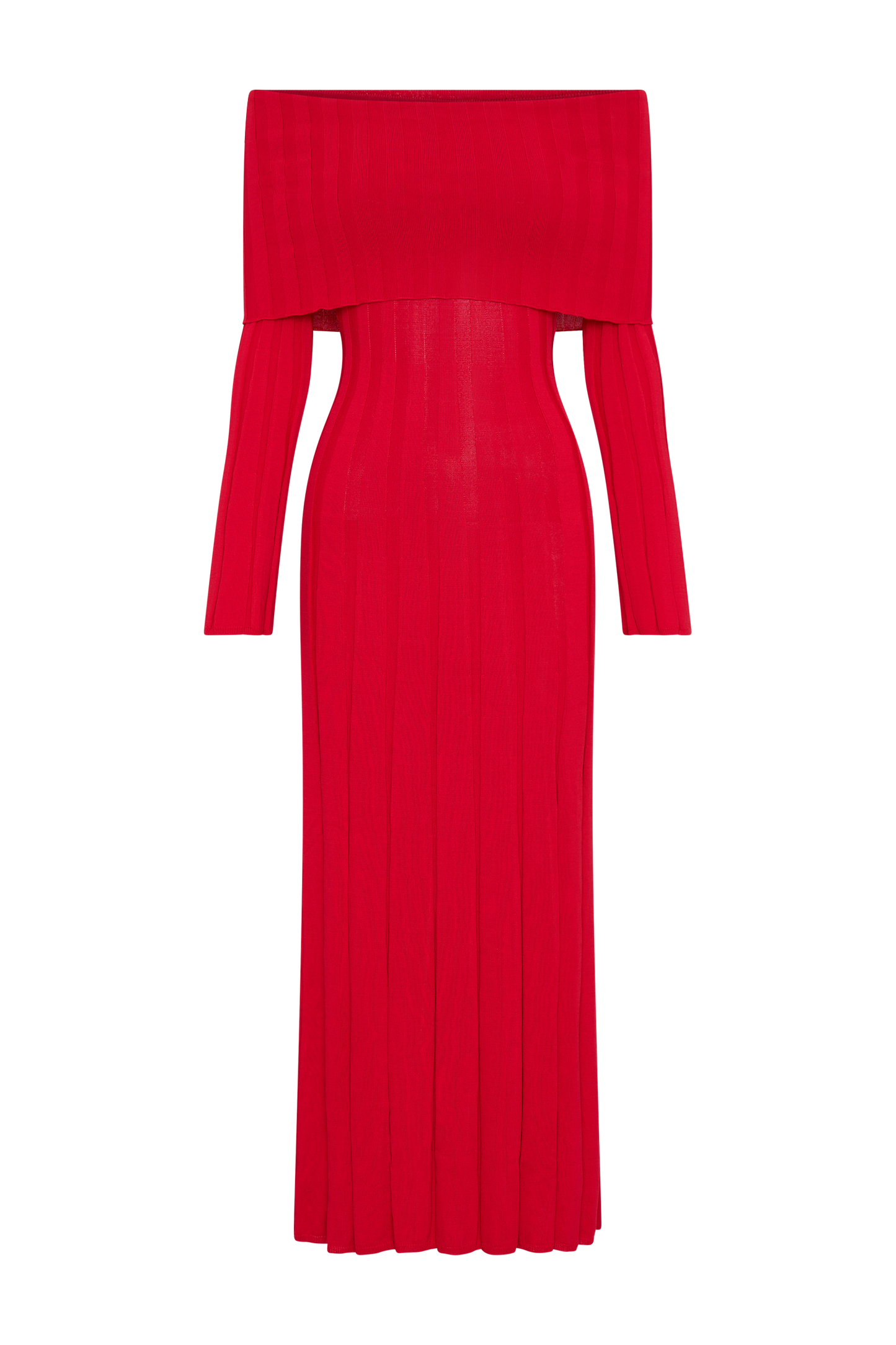 Alonza Long Sleeve Knit Midi Dress - Red
