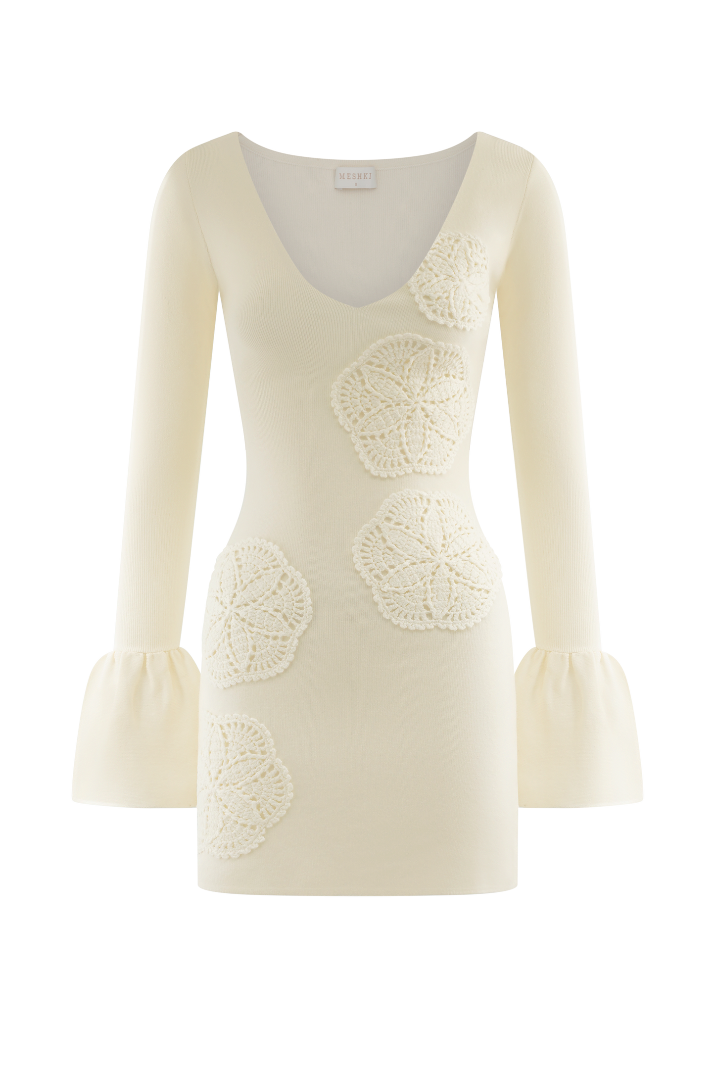 Amari Knit Crochet Knit Mini Dress - Ivory