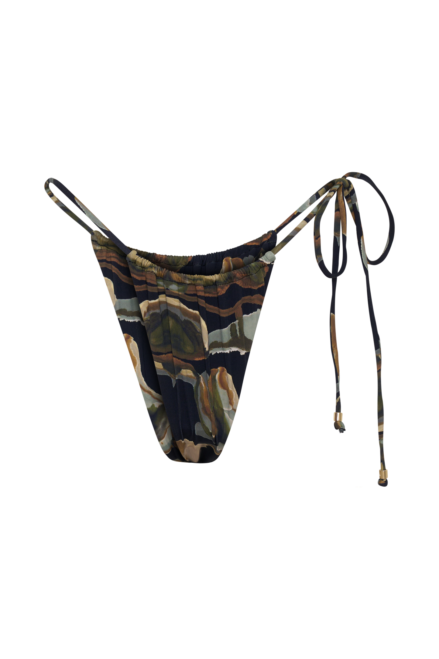 Andie Ruched String Side Bikini Brief - Green Fluid Reverie Print