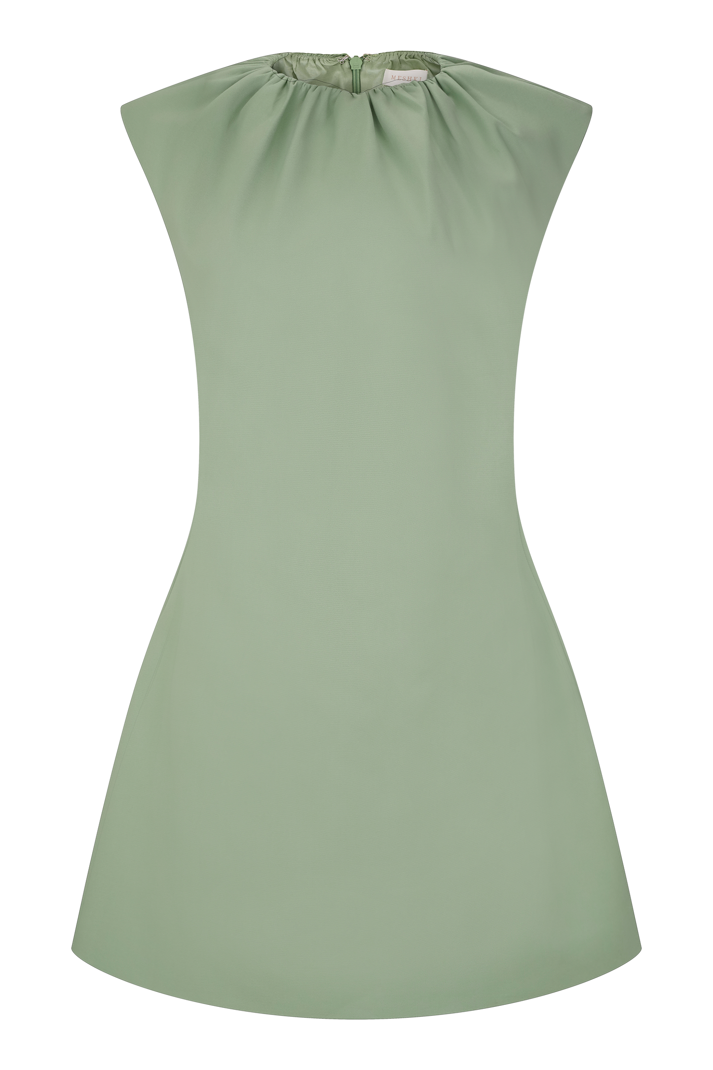 Ariana Pleated Neck Mini Dress - Sage