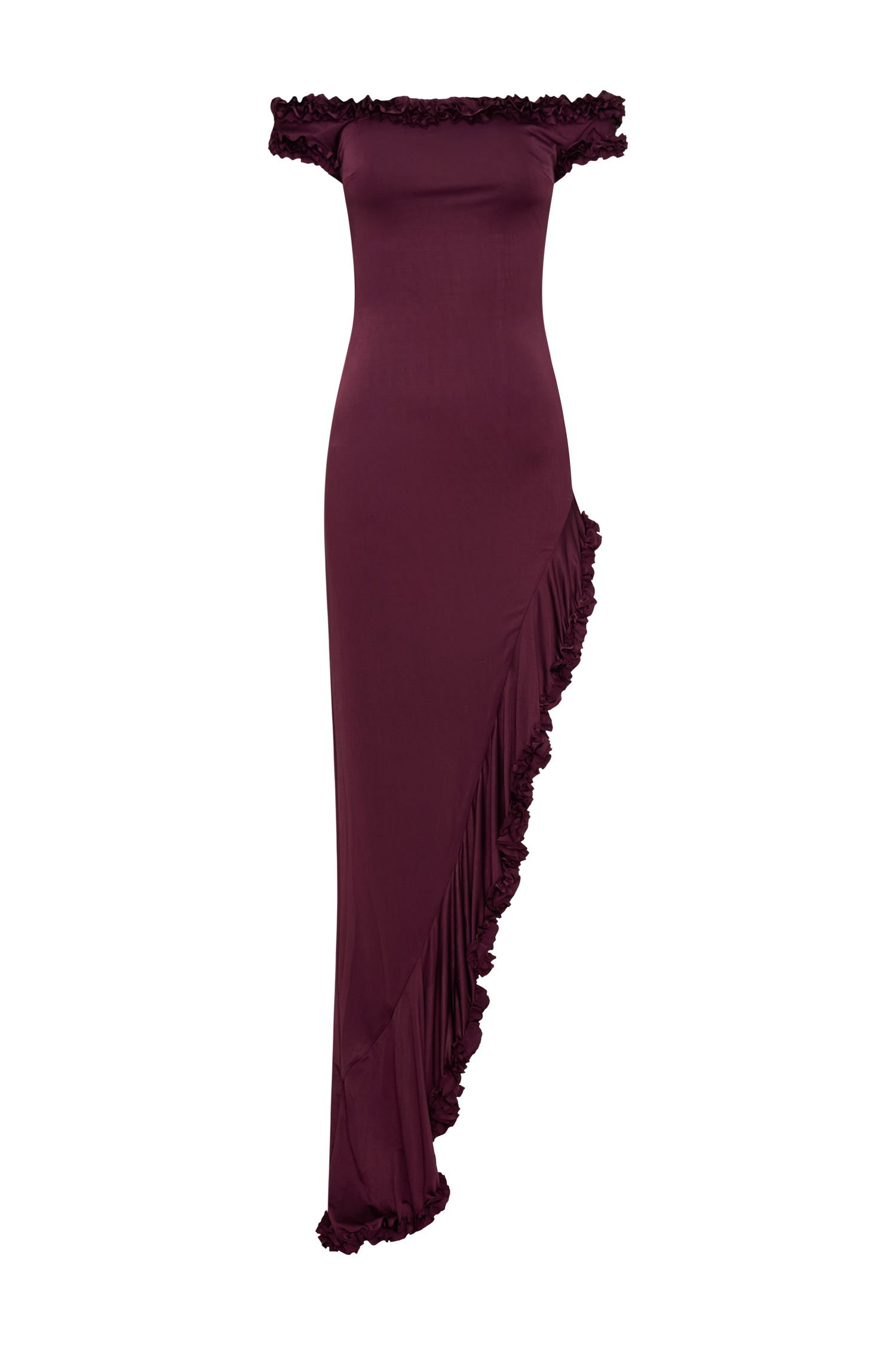 Arielle Off Shoulder Ruffle Midi Dress - Plum #12