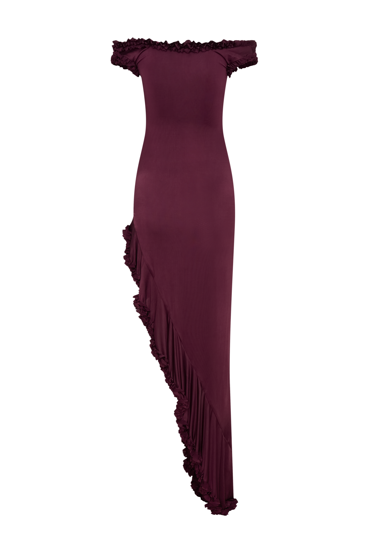 Arielle Off Shoulder Ruffle Midi Dress - Plum #11