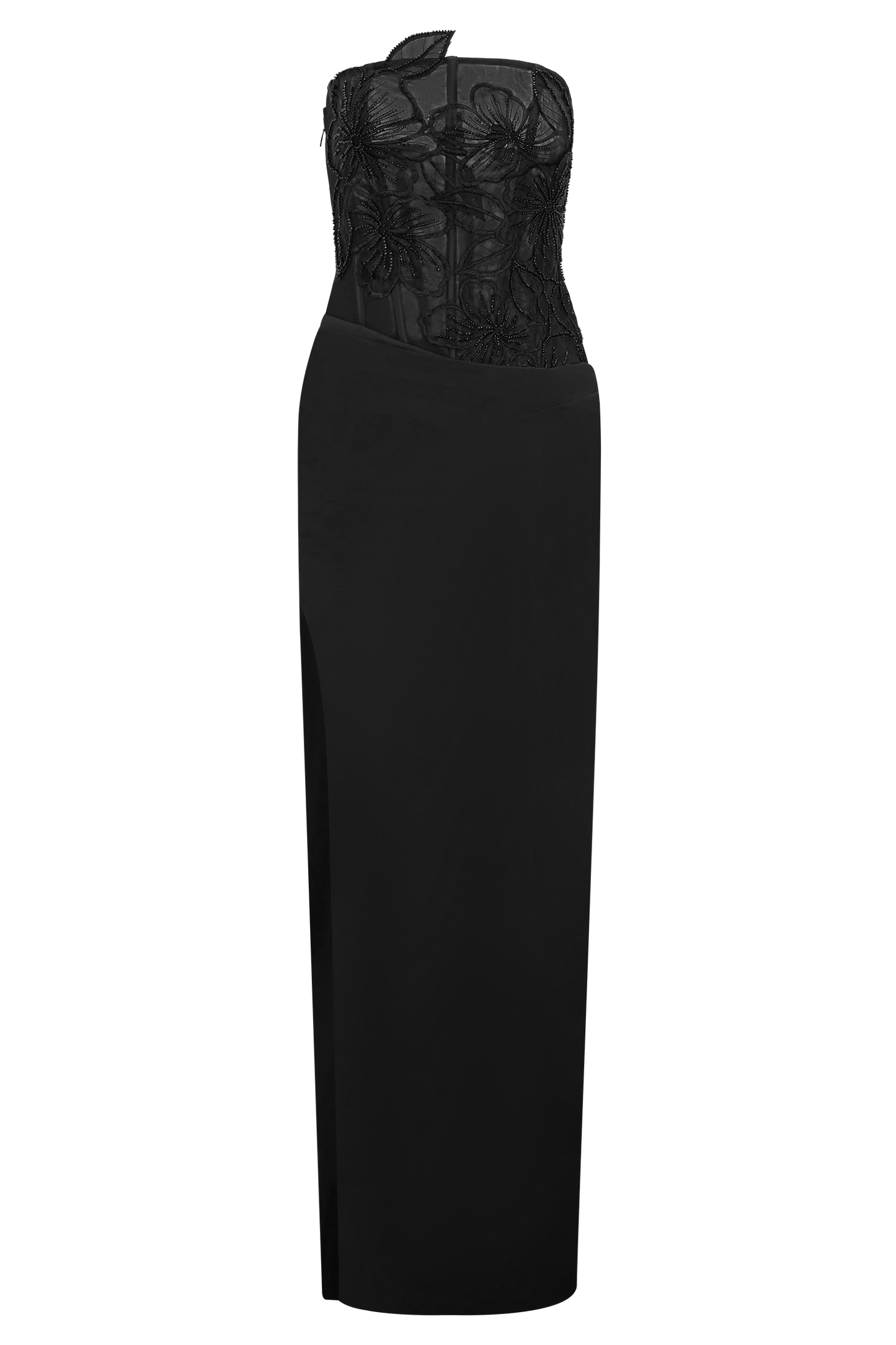 Asha Floral Mesh And Satin Maxi Dress - Black