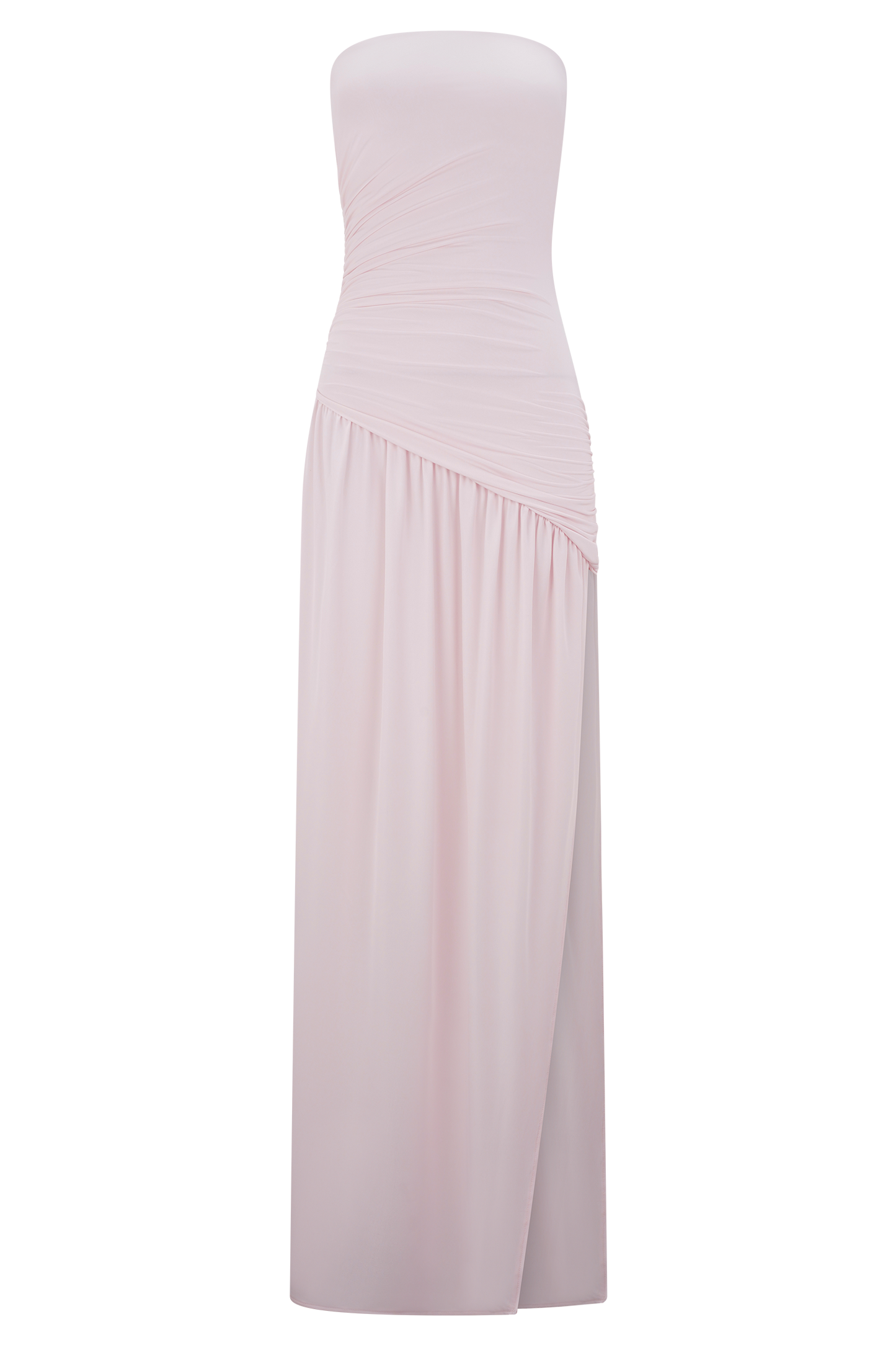 Bex Strapless Slinky Maxi Dress With Split - Pale Pink
