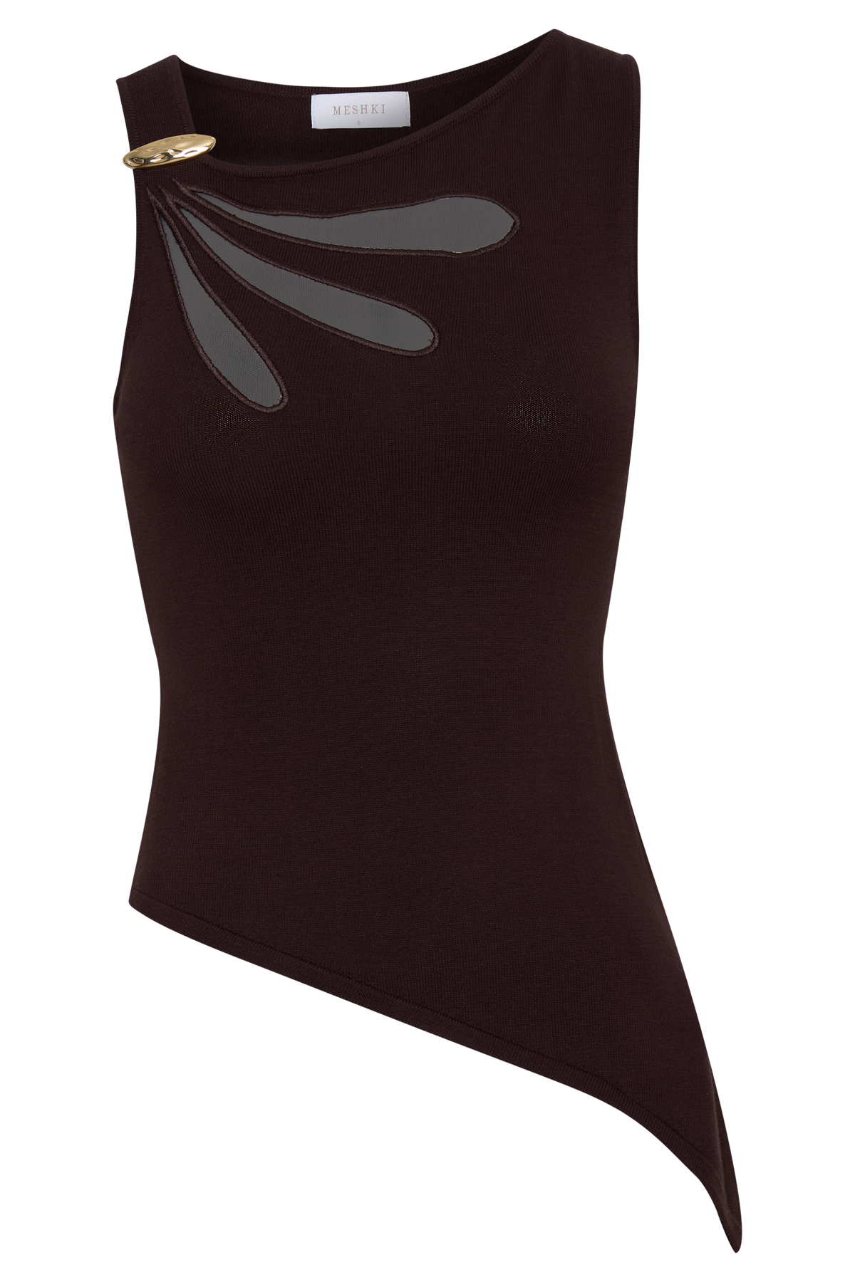 Brock Asymmetrical Neckline Knit Top - Dark Chocolate