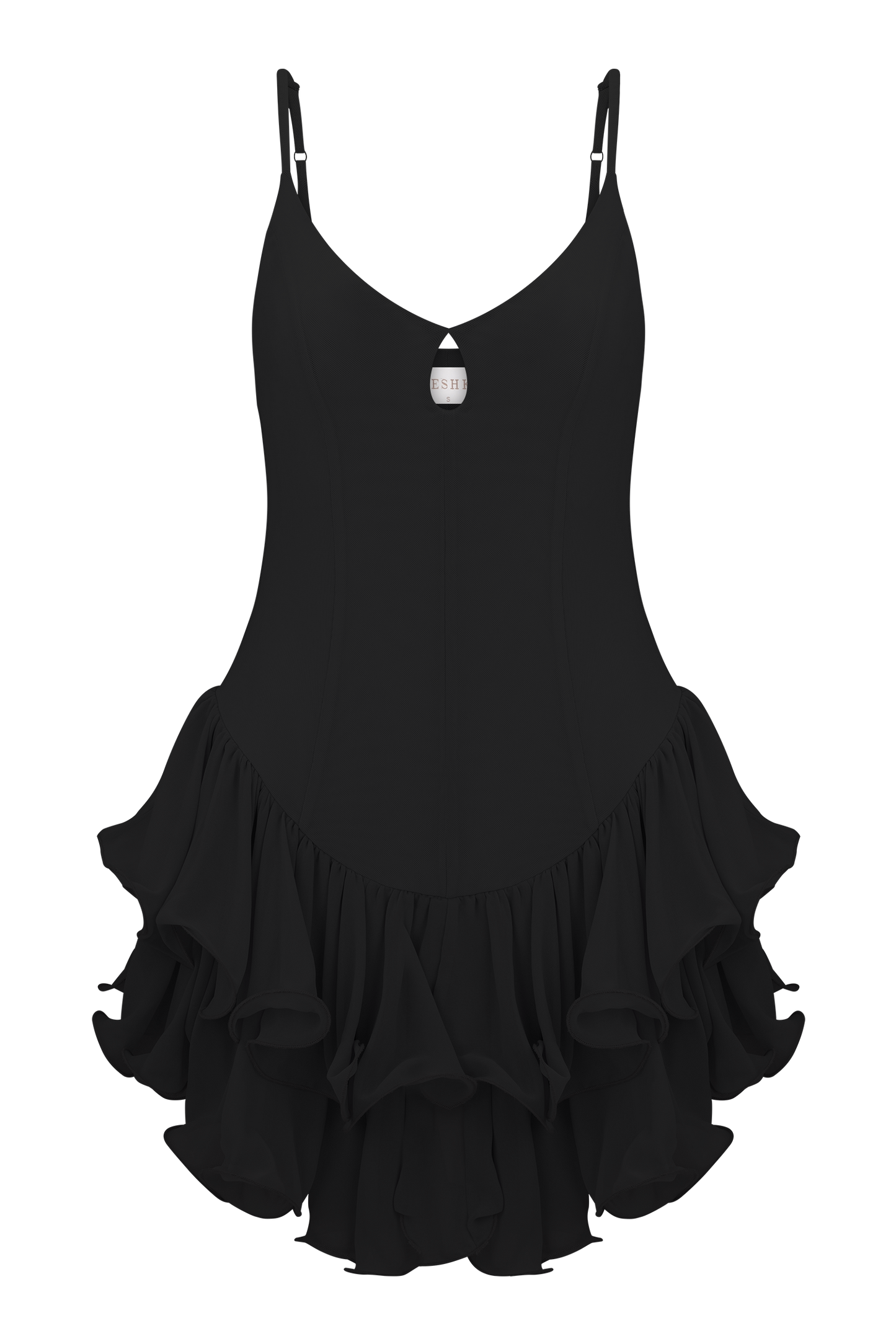 Calantha Ruffle Mesh Mini Dress - Black