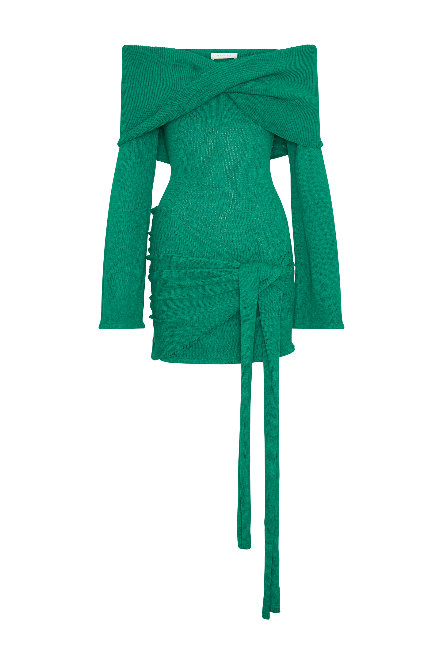 Camryn Off Shoulder Tie Knit Mini Dress - Green
