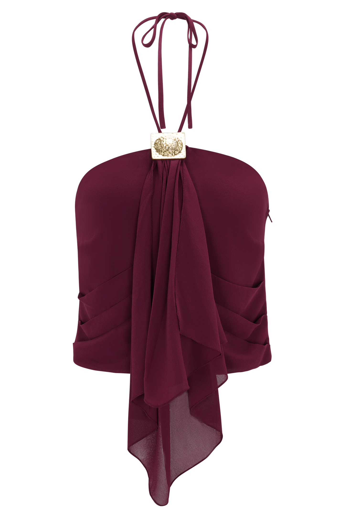 Celina Chiffon Halter Top With Hardware - Cherry Red