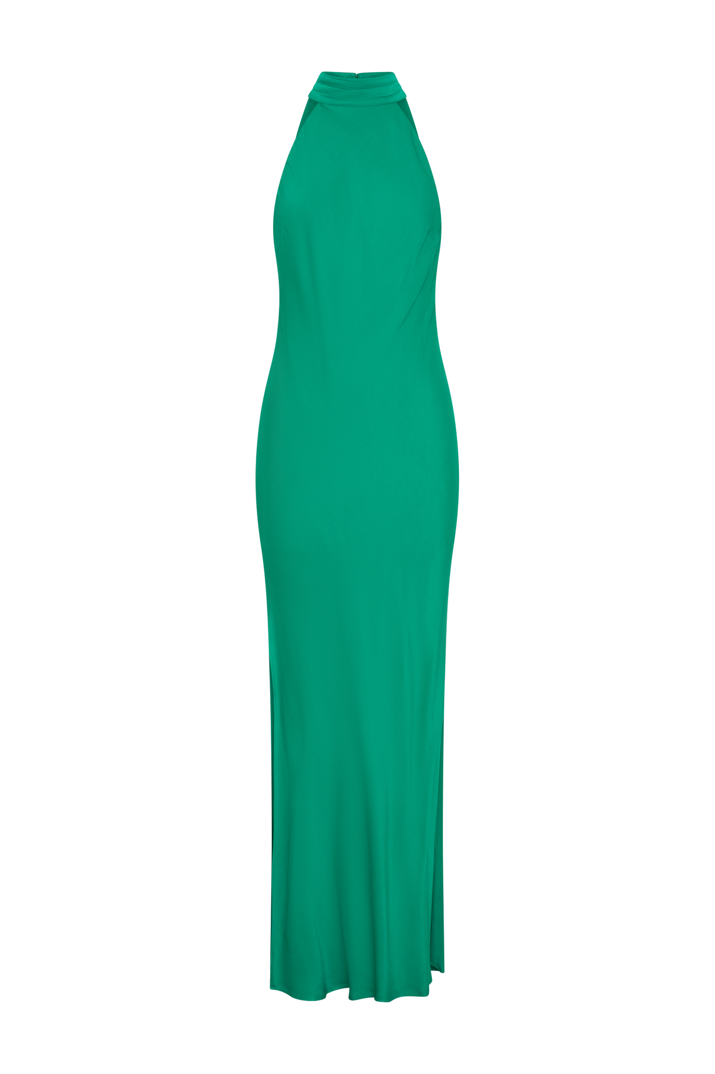 Claire Satin Drape Back Maxi Dress with Split - Green