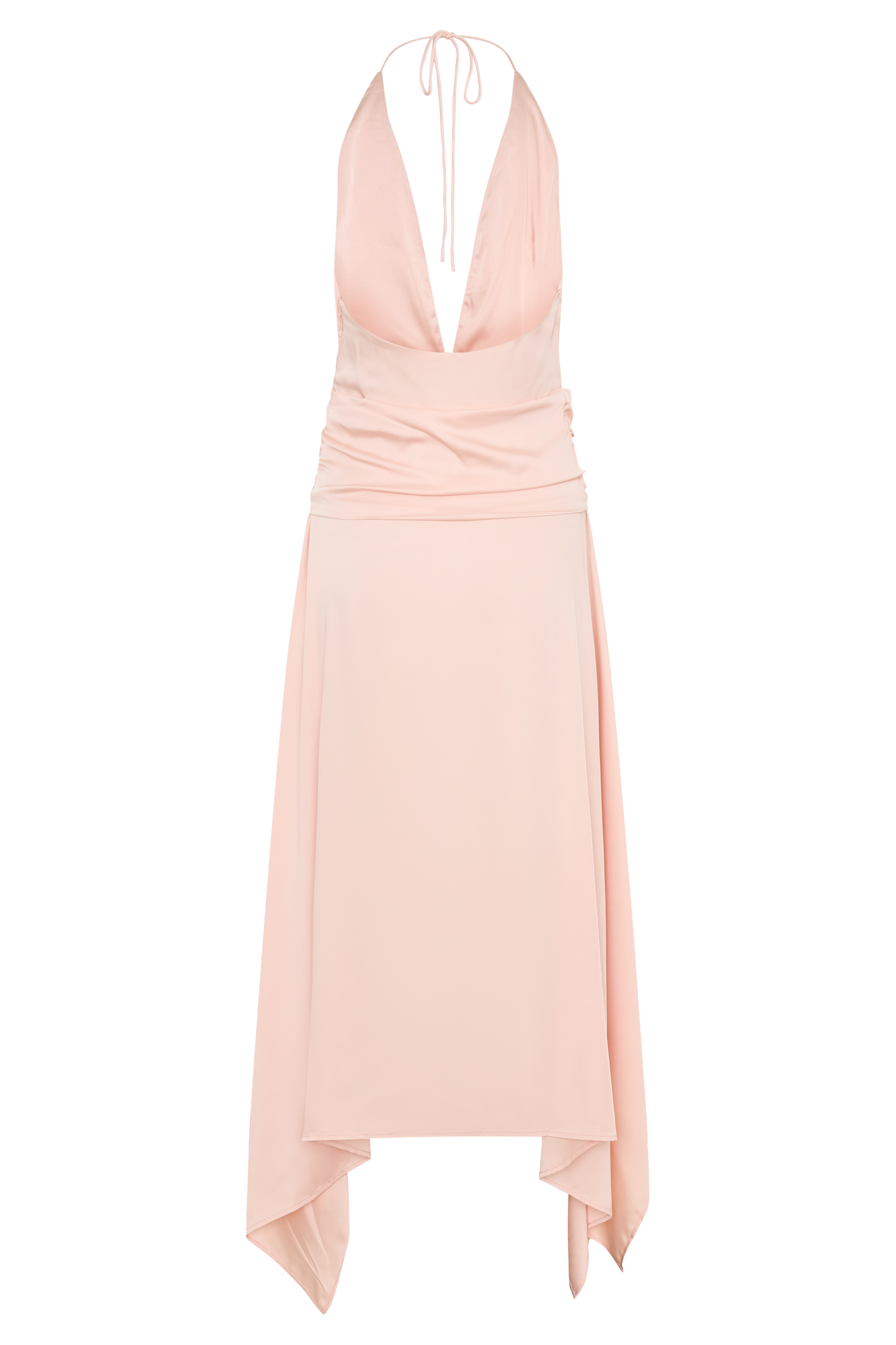 Cyra Plunge Satin Midi Dress - Peach