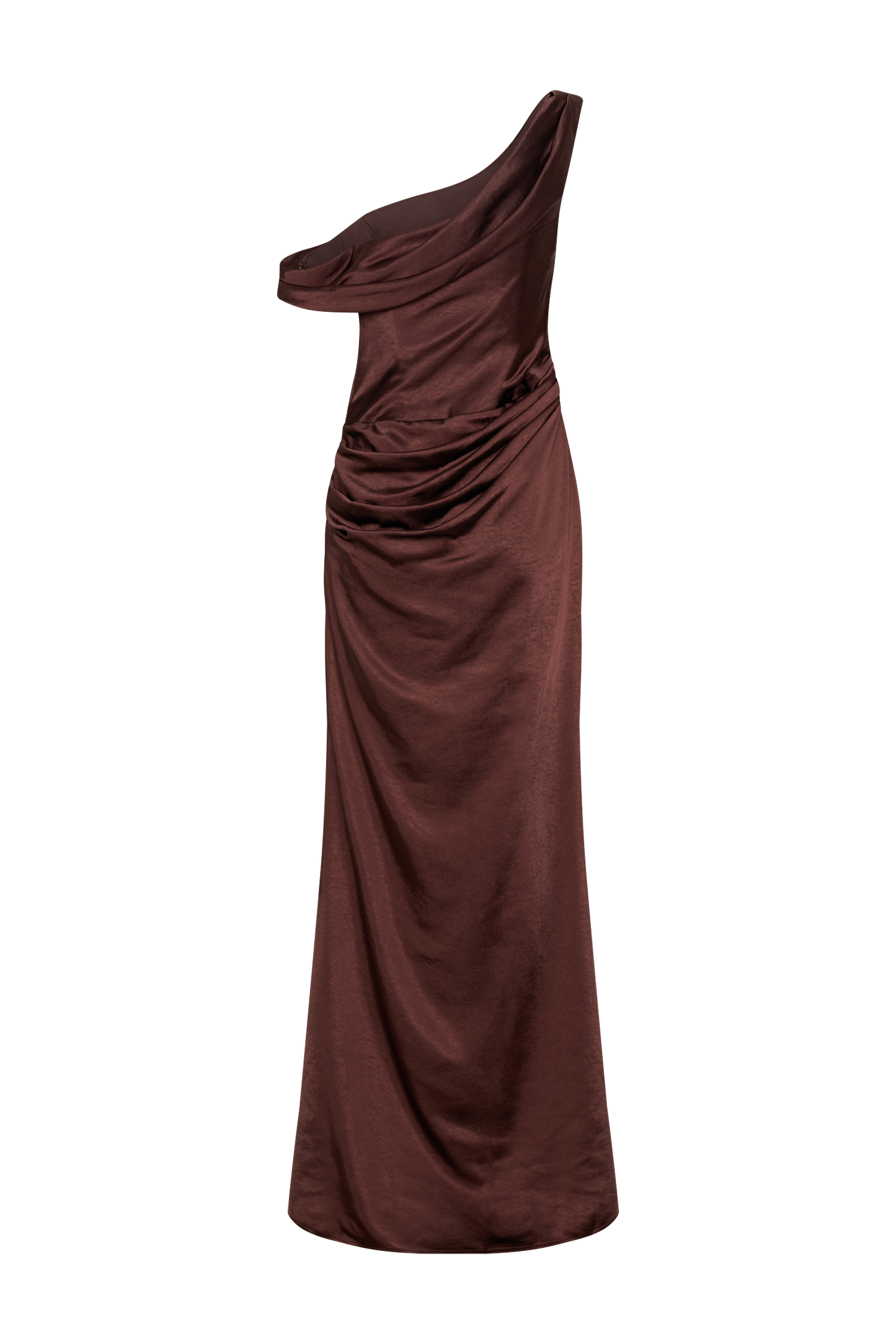 Dalia Off Shoulder Satin Maxi Dress - Dark Chocolate