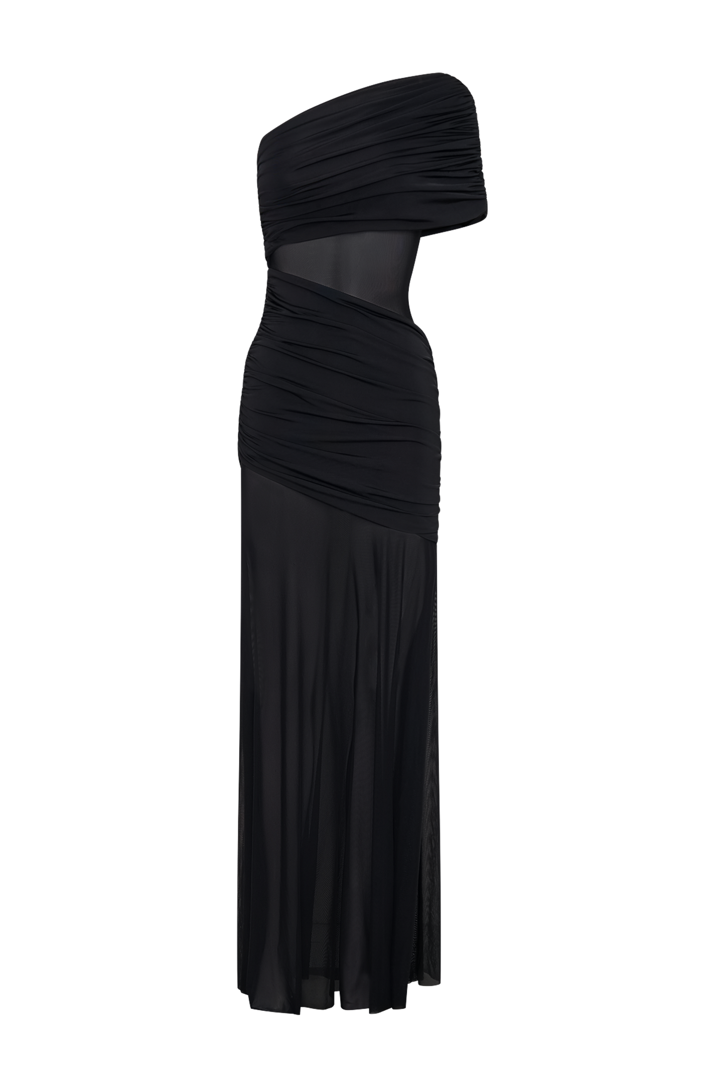 Dallas One Shoulder Mesh Maxi Dress - Black