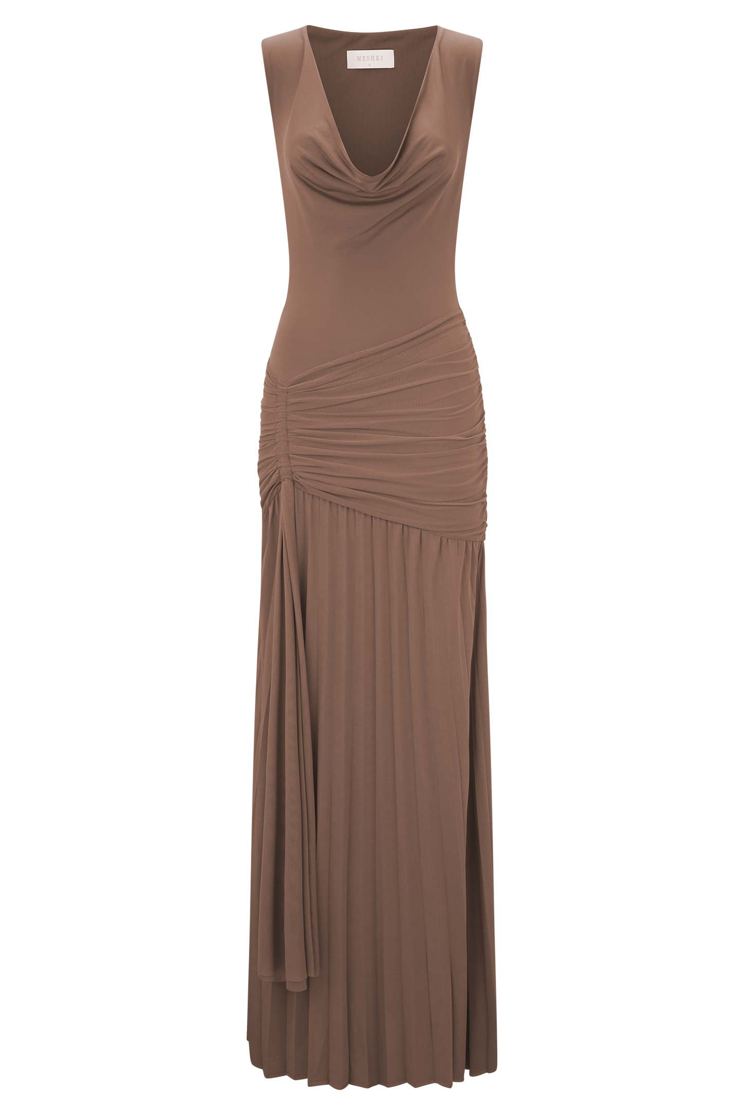 Dania Cowl Neck Slinky Maxi Dress - Mocha Mousse