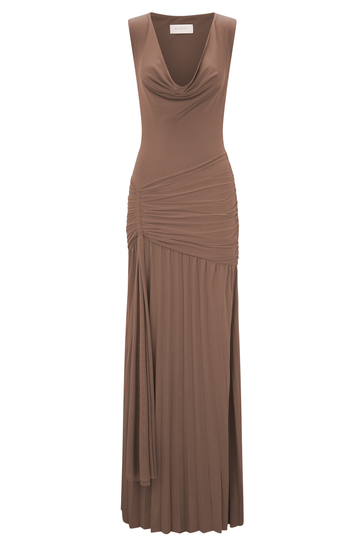 Dania Cowl Neck Slinky Maxi Dress - Mocha Mousse