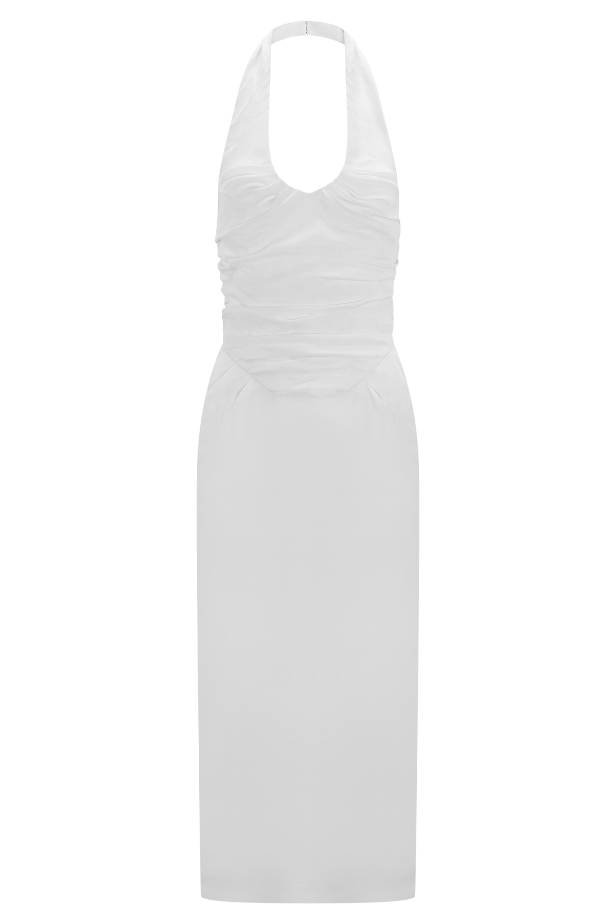 Daniela Ruched Halter Midi Dress - White