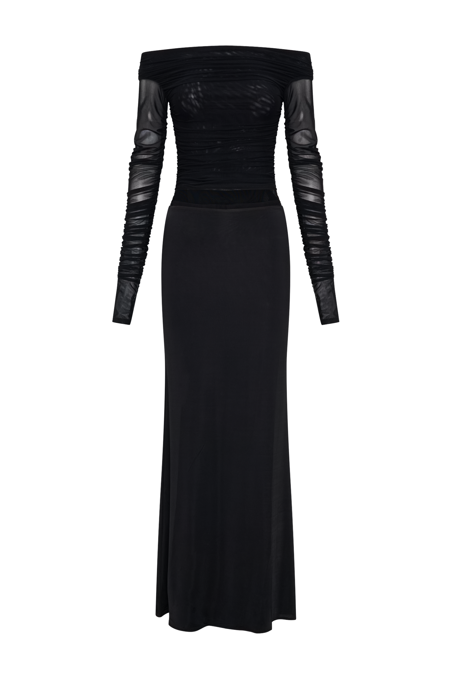 Darla Mesh And Slinky Off Shoulder Maxi Dress - Black