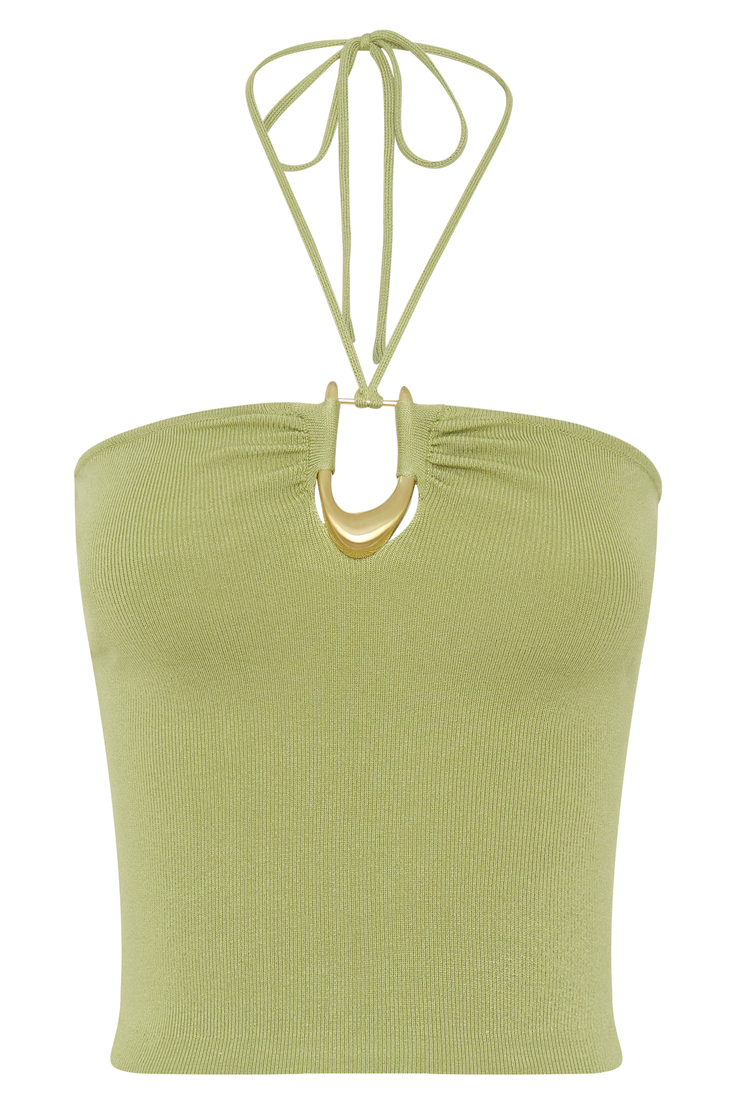 Dimitri Knit Halter Top With Hardware - Light Olive