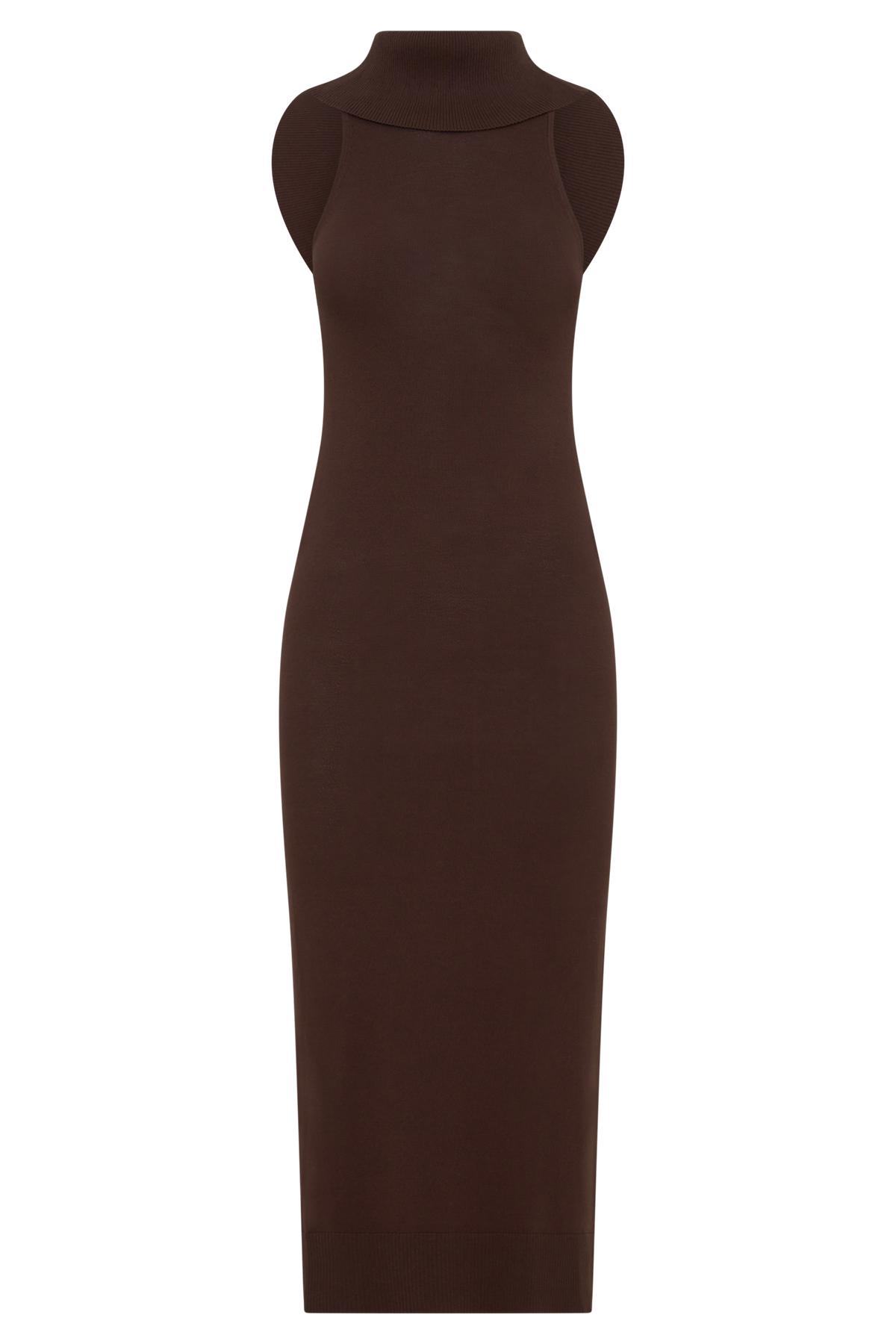 Ellen Ribbed Midi Column Knit Dress - Chocolate