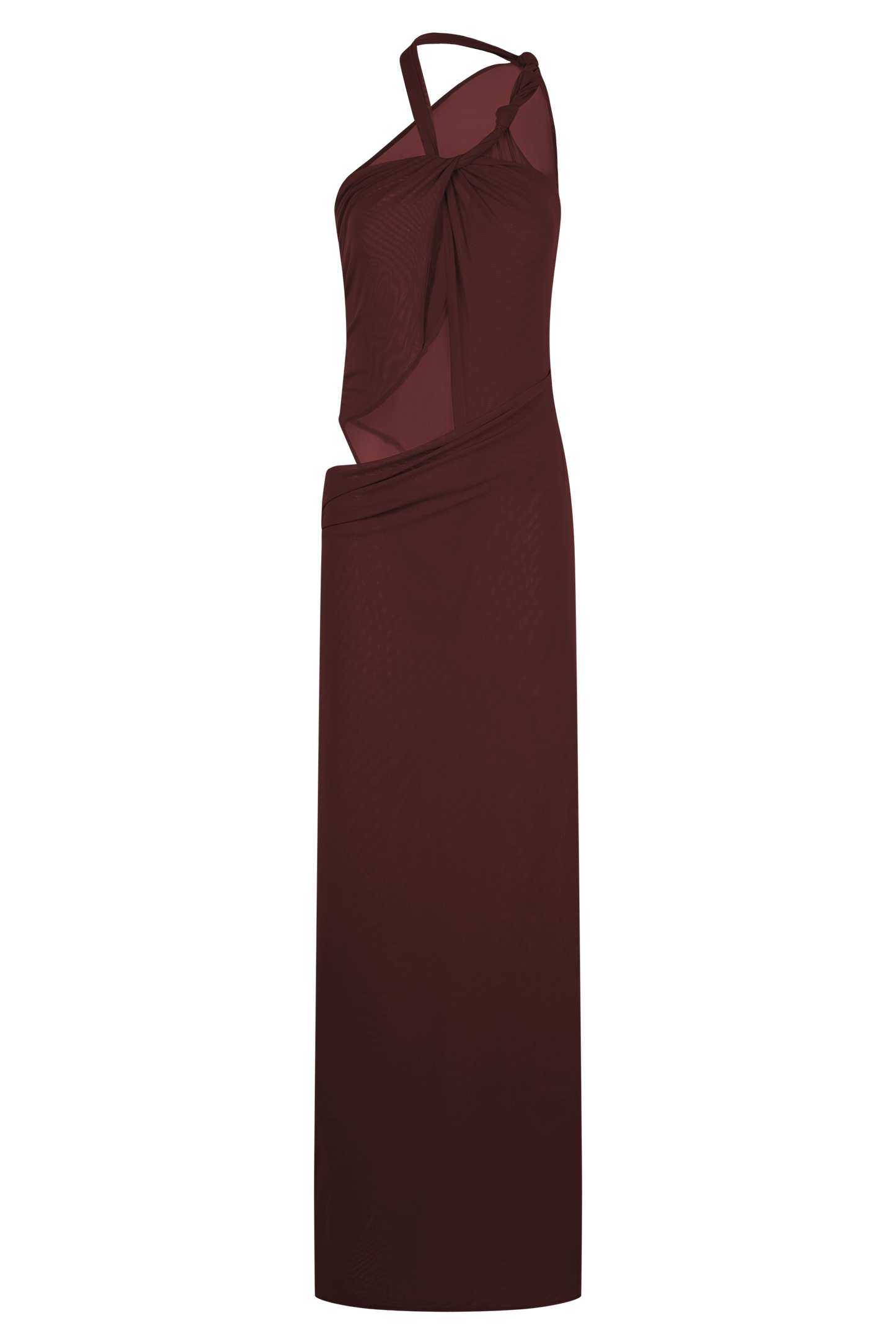 Edwina Knotted Mesh Maxi Dress - Mahogany
